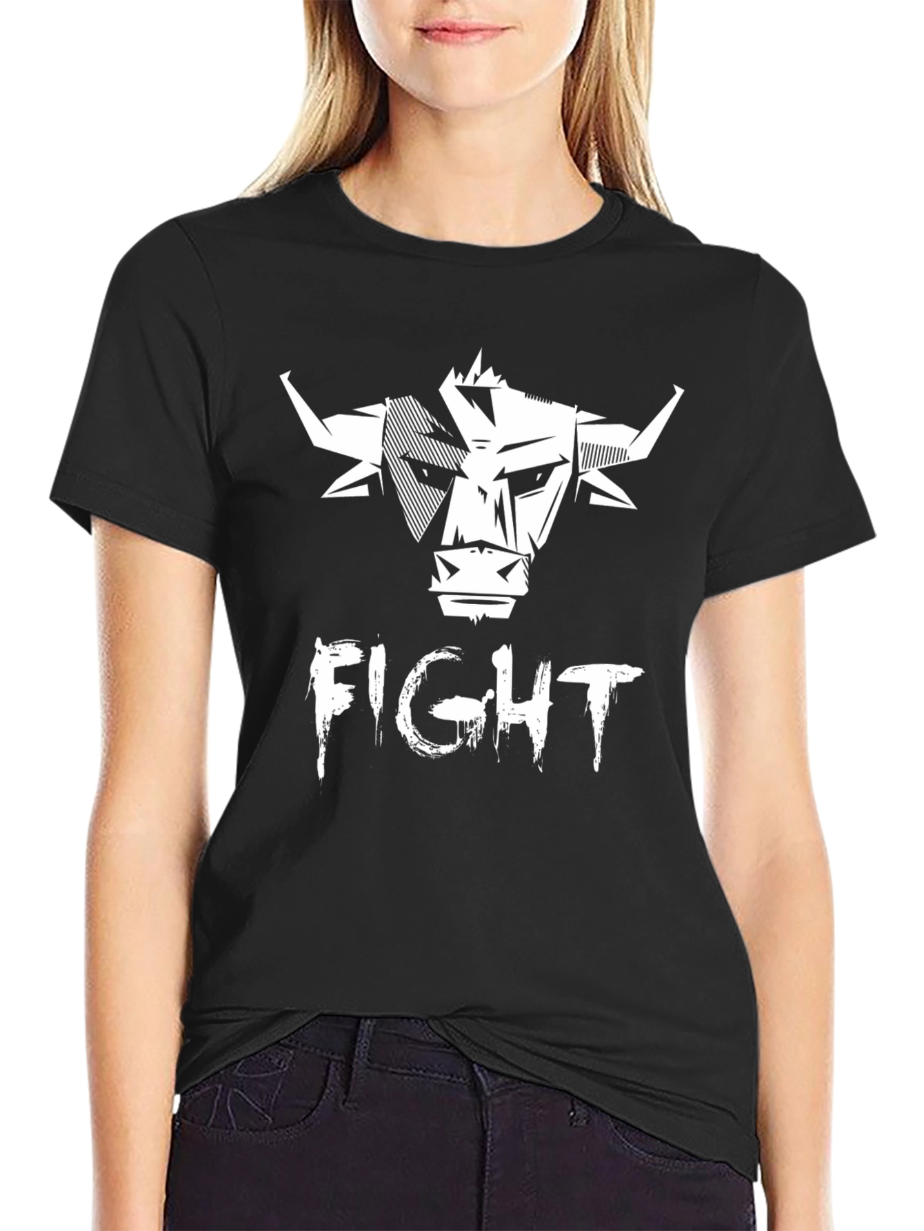 Fight Bull Graphic Print Tee - Black
