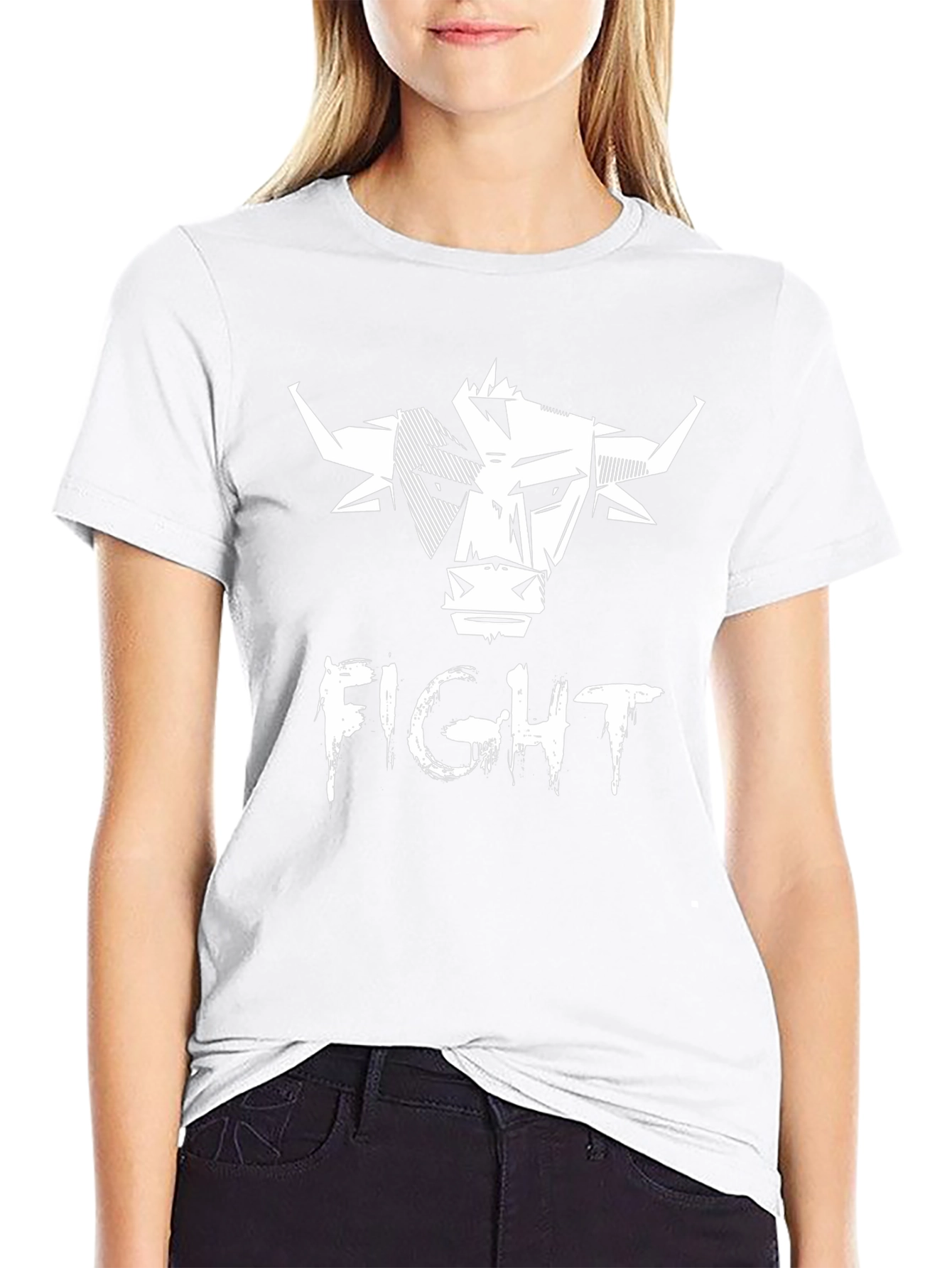 Fight Bull Graphic Print Tee - Black