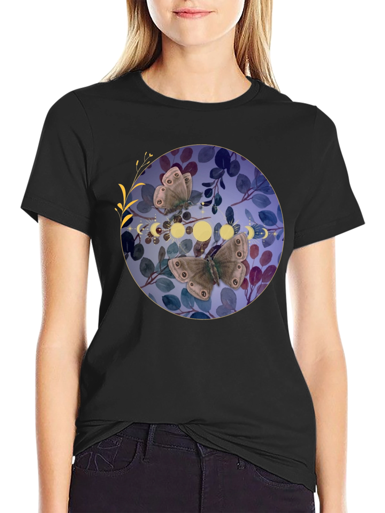 Butterfly & Moon Phase Graphic T-Shirt