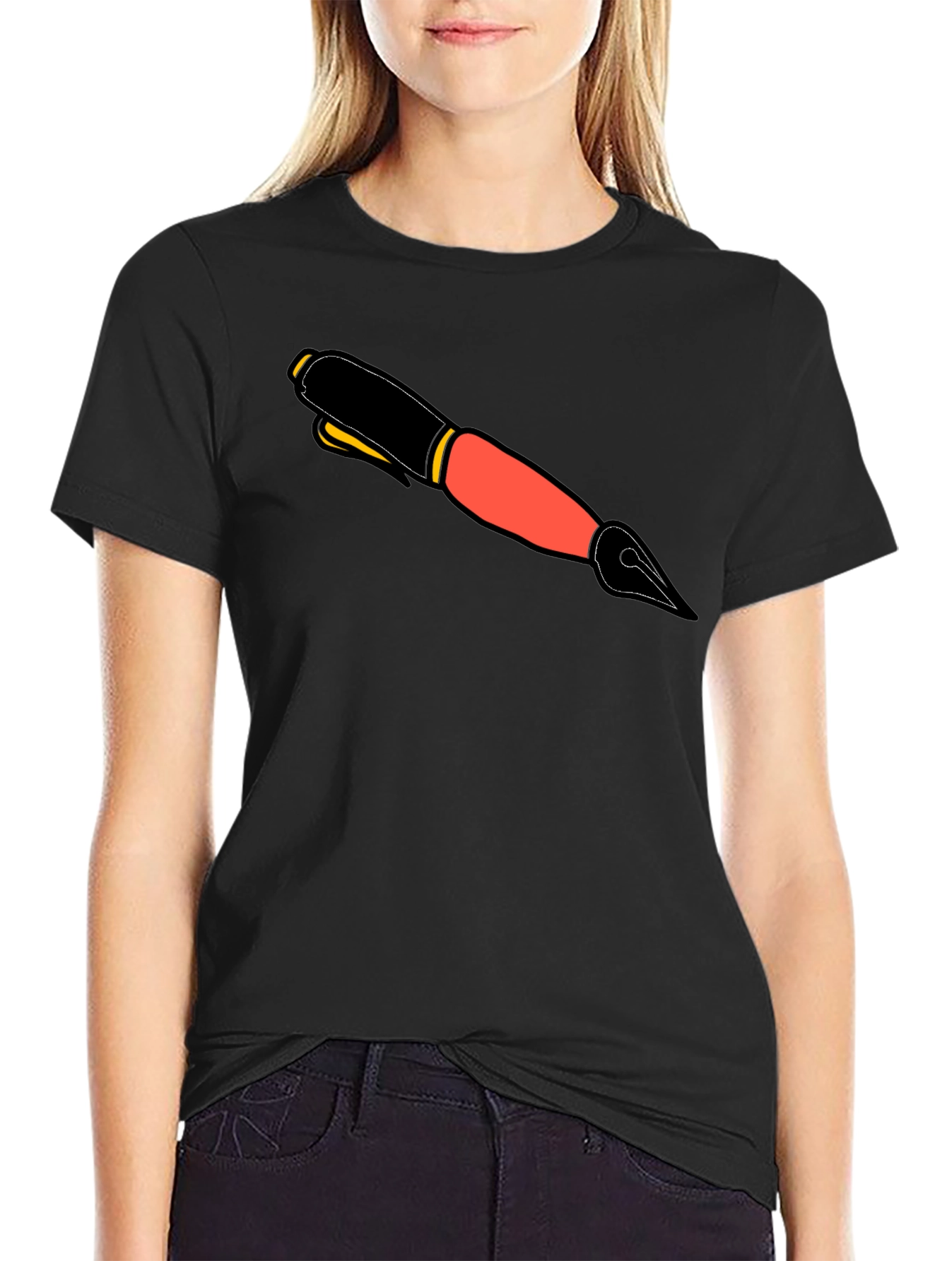 Graphic Tee with Ink Pen Design - Black