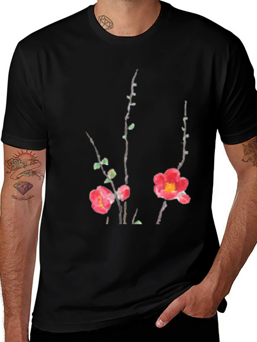 Floral Print Black T-Shirt