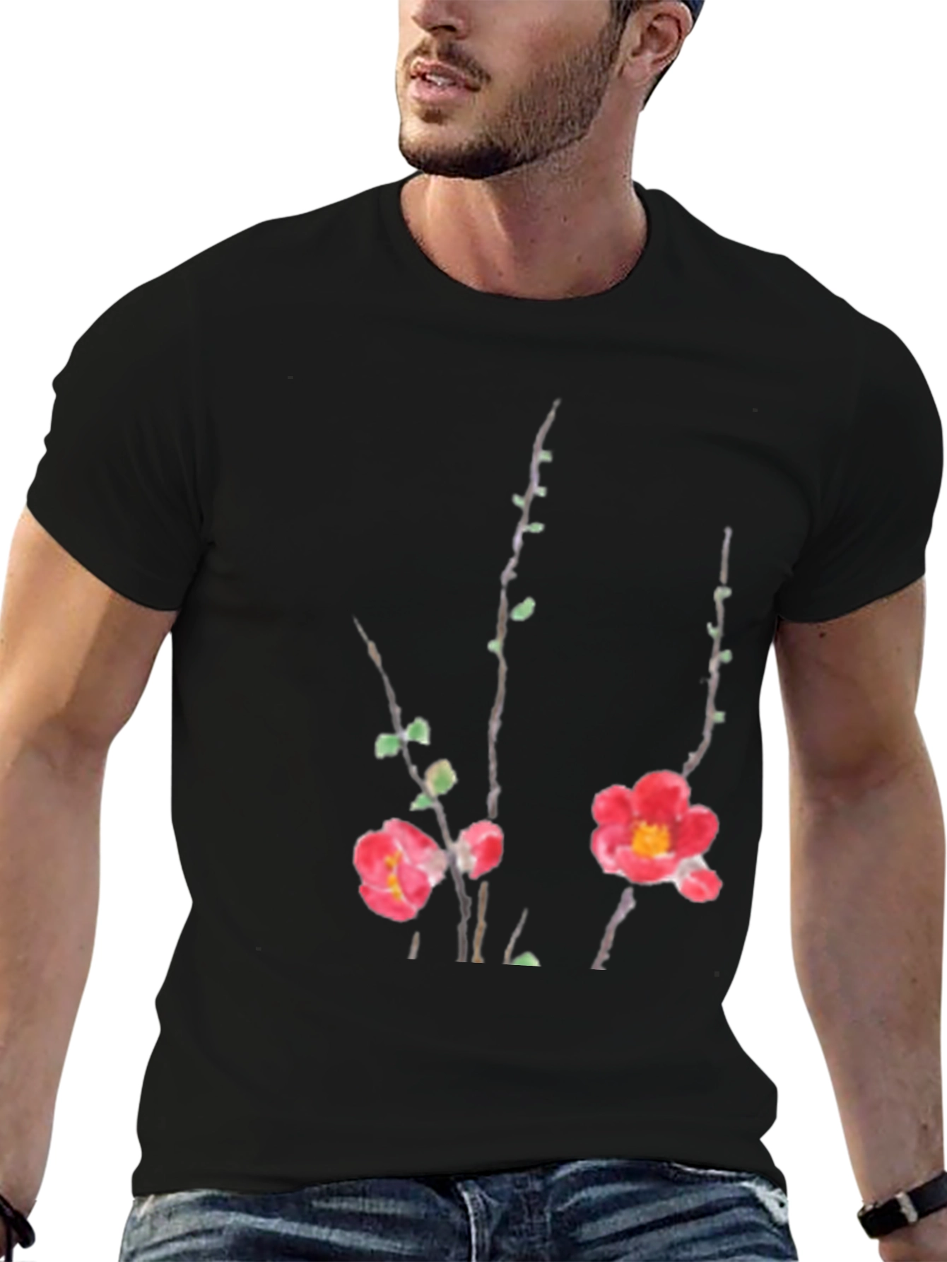 Floral Print Black T-Shirt