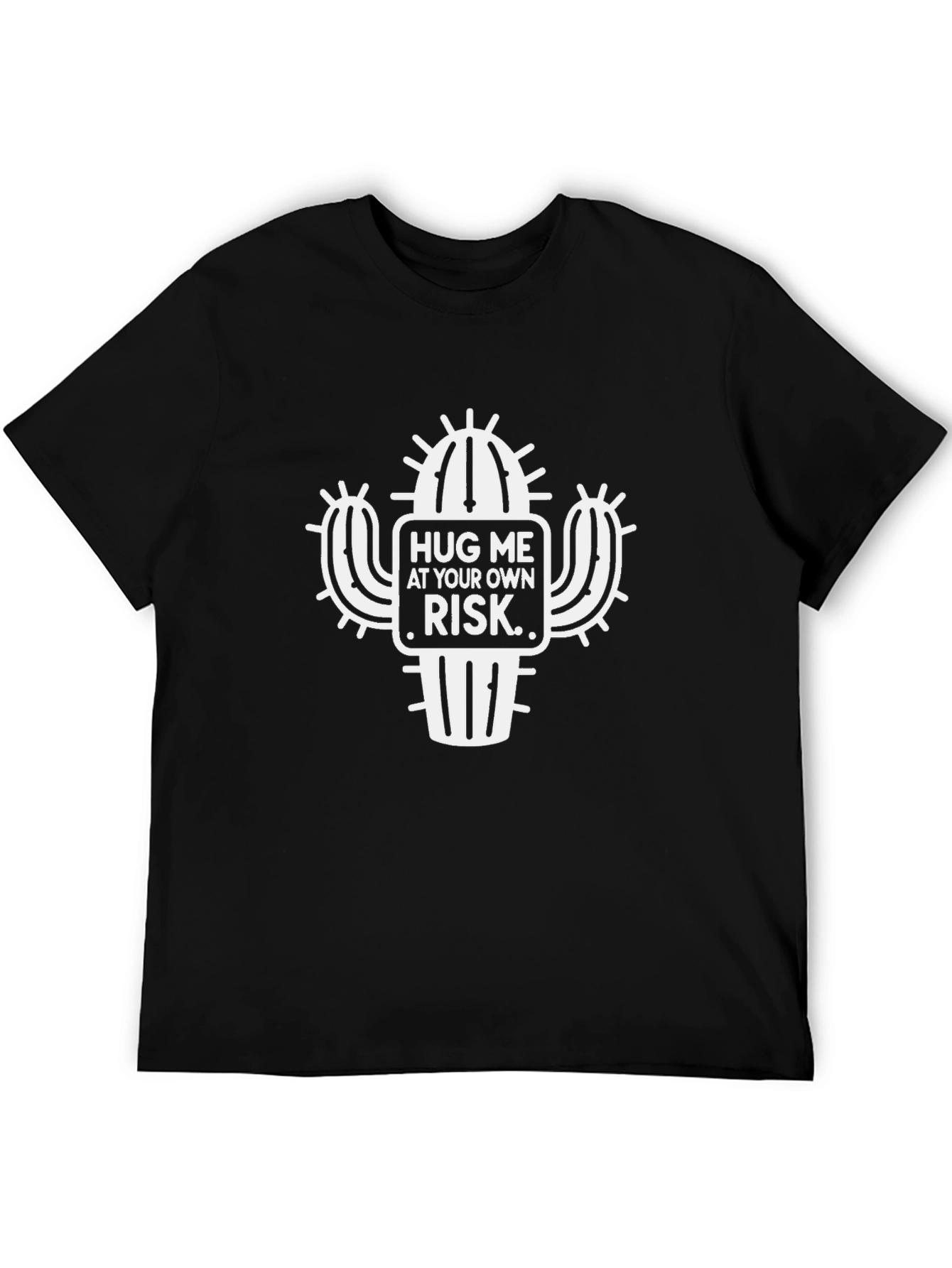 Hug Me At Your Own Risk Cactus Black T-Shirt