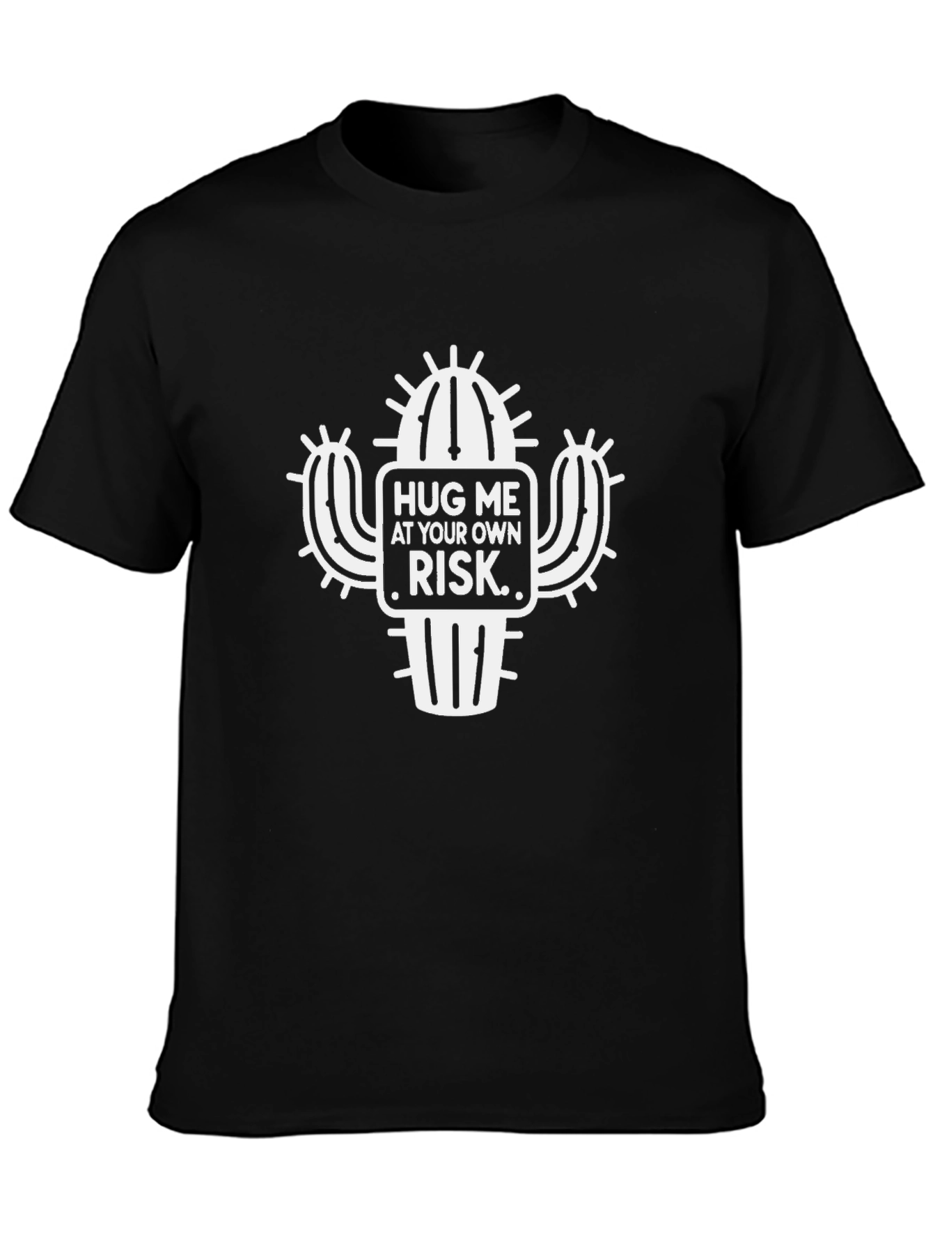 Hug Me At Your Own Risk Cactus Black T-Shirt