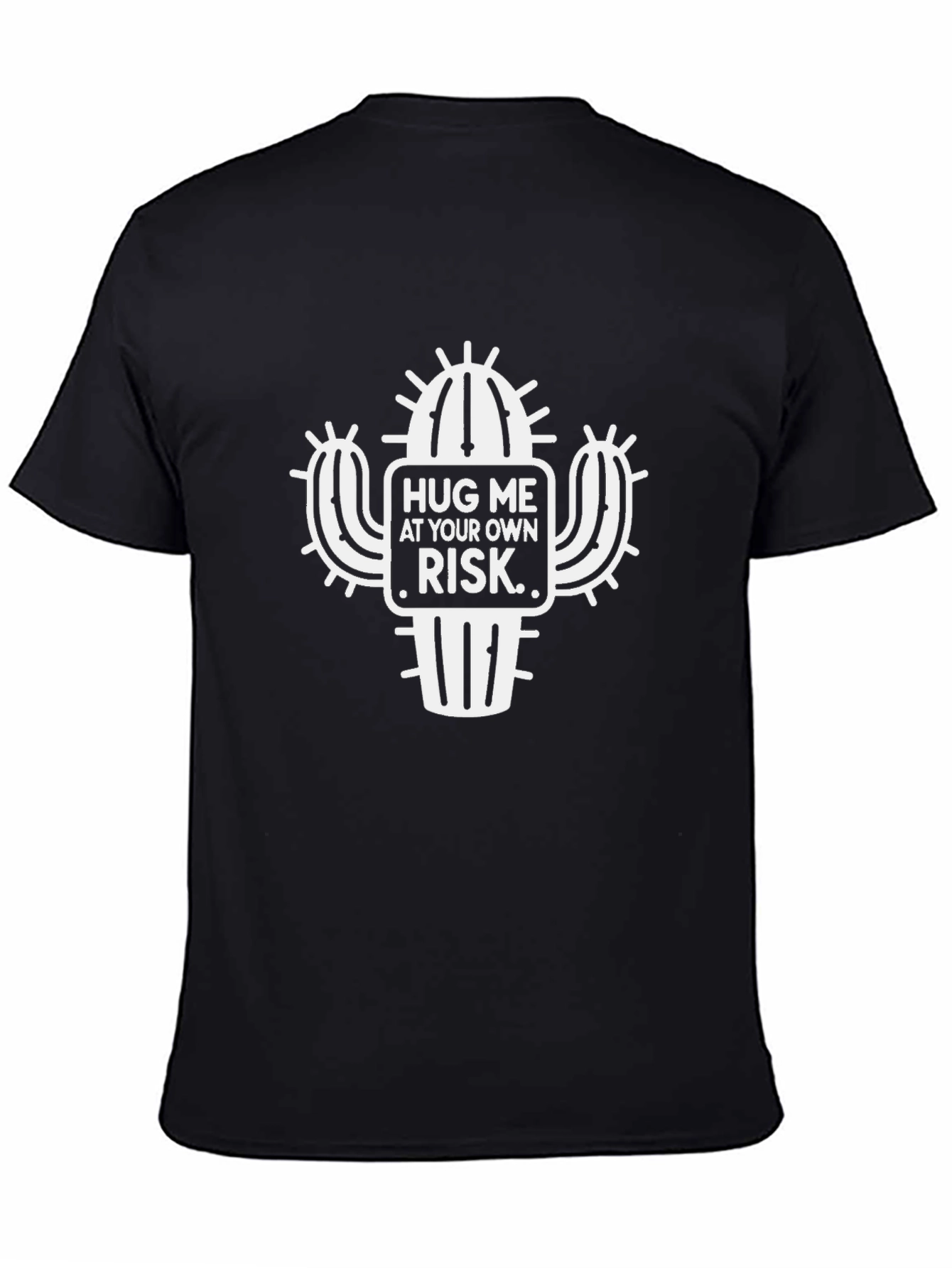 Hug Me At Your Own Risk Cactus Black T-Shirt