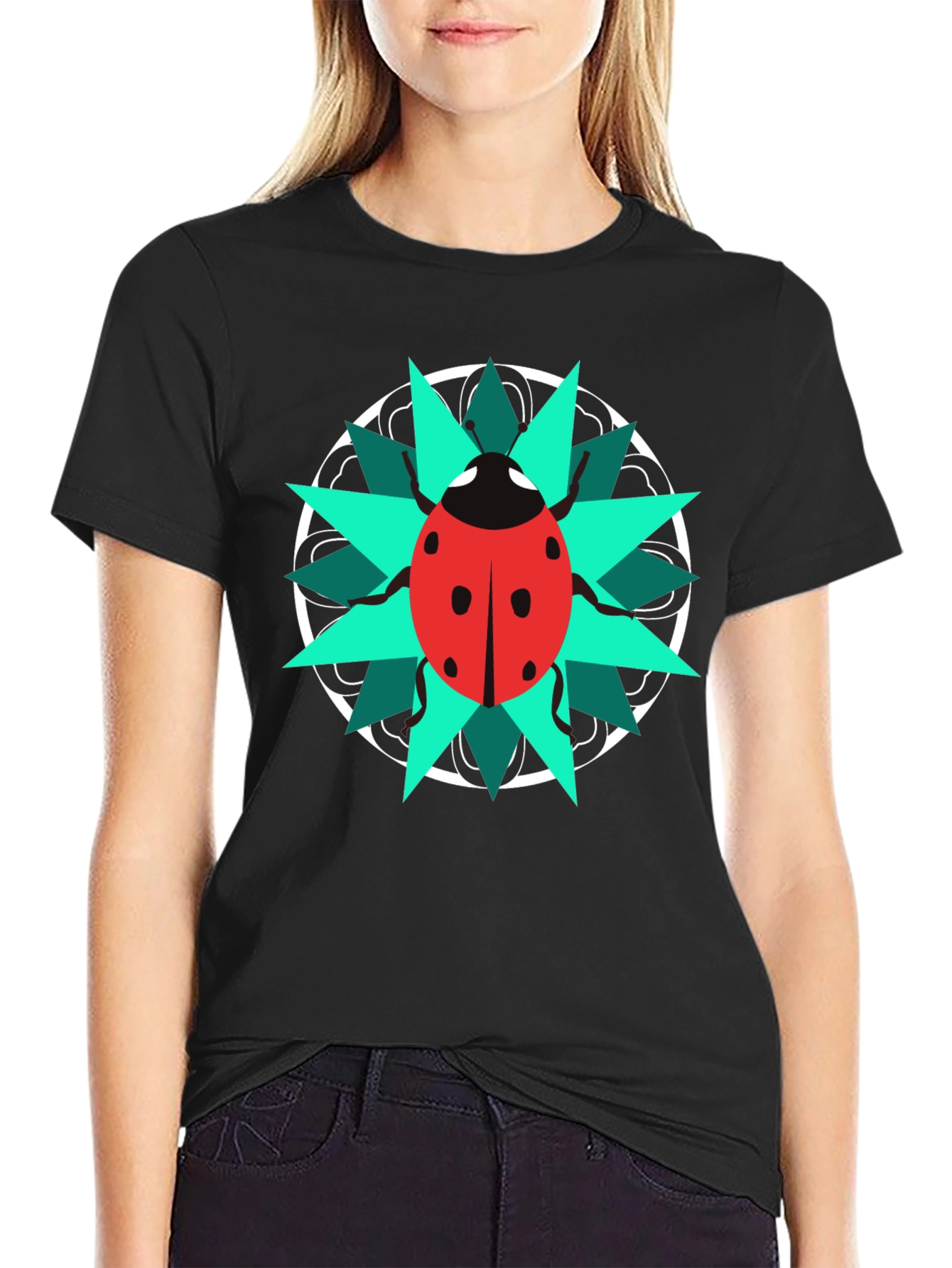 Ladybug Mandala Graphic Tee - Stylish Black T-Shirt