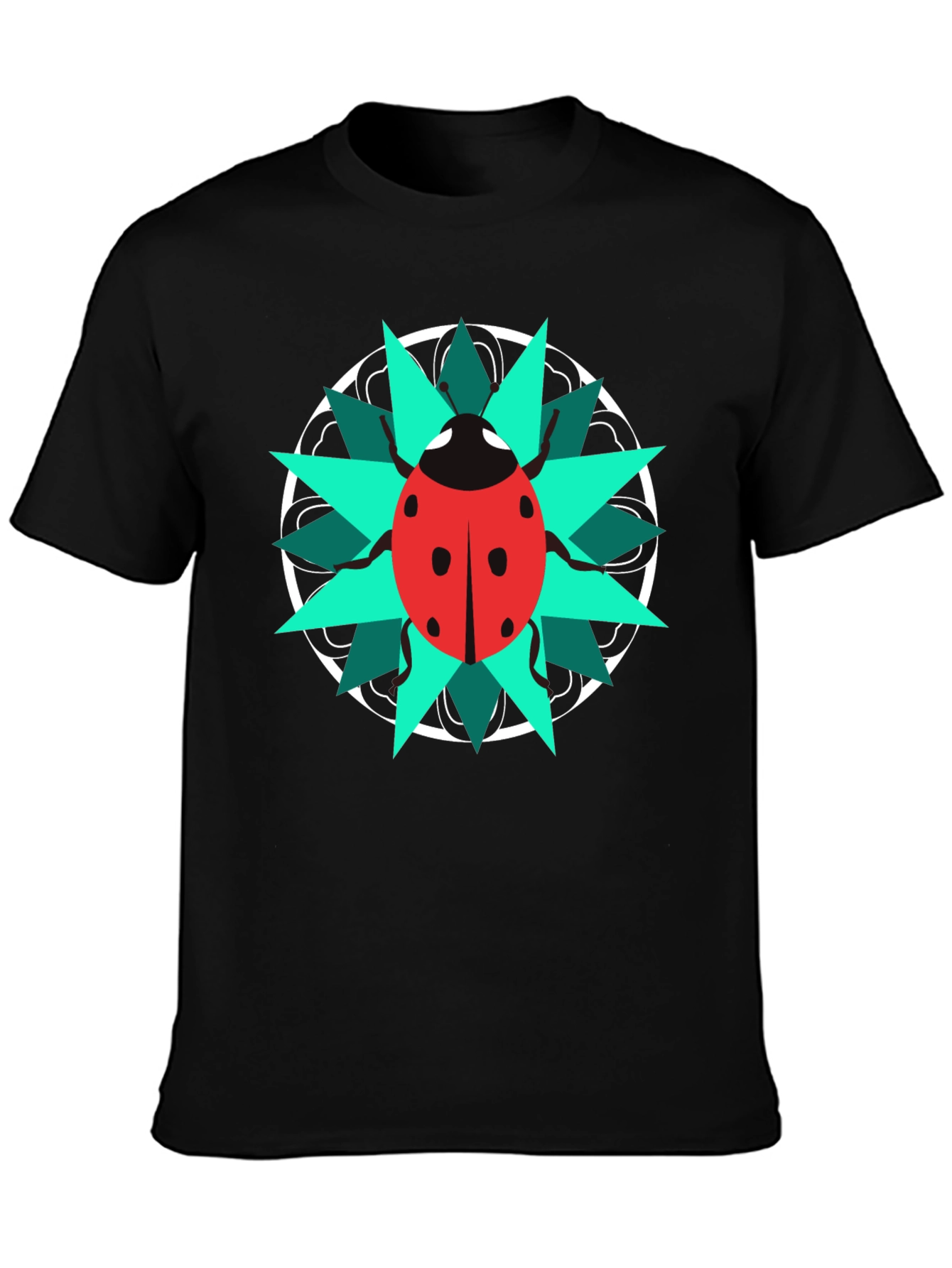 Ladybug Mandala Graphic Tee - Stylish Black T-Shirt