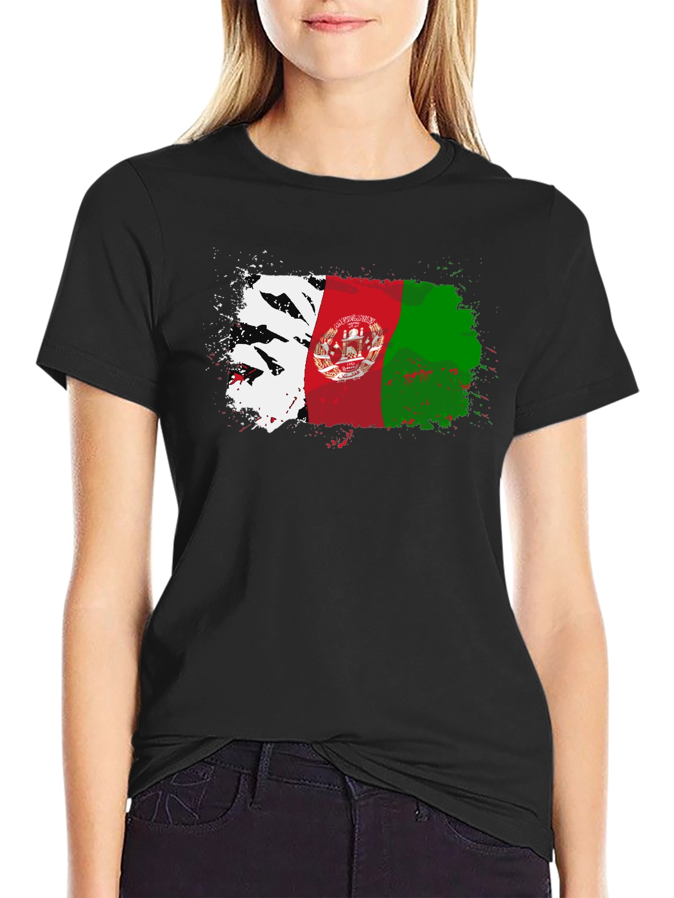 Afghanistan Flag Splatter T-Shirt - Black