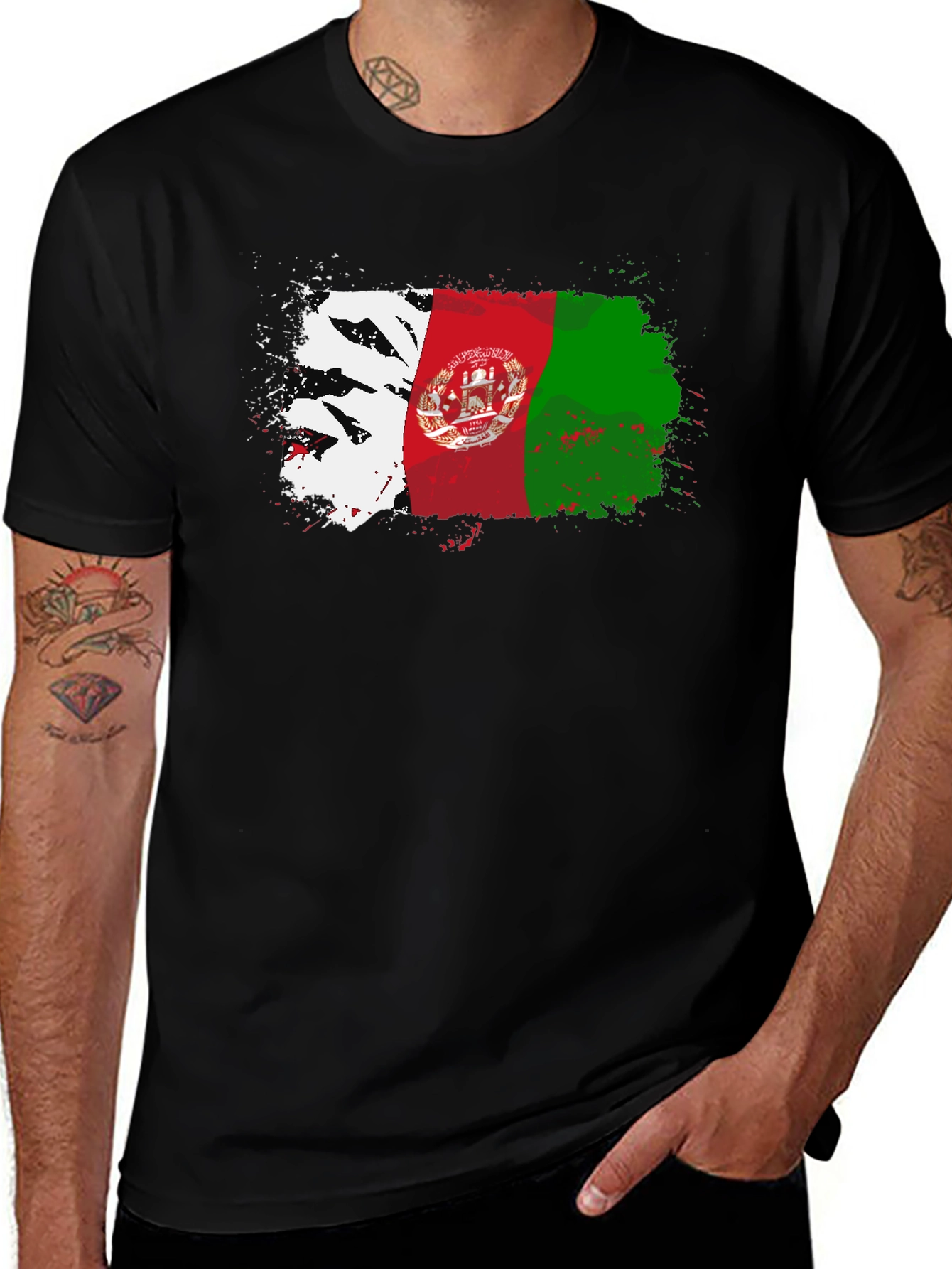 Afghanistan Flag Splatter T-Shirt - Black