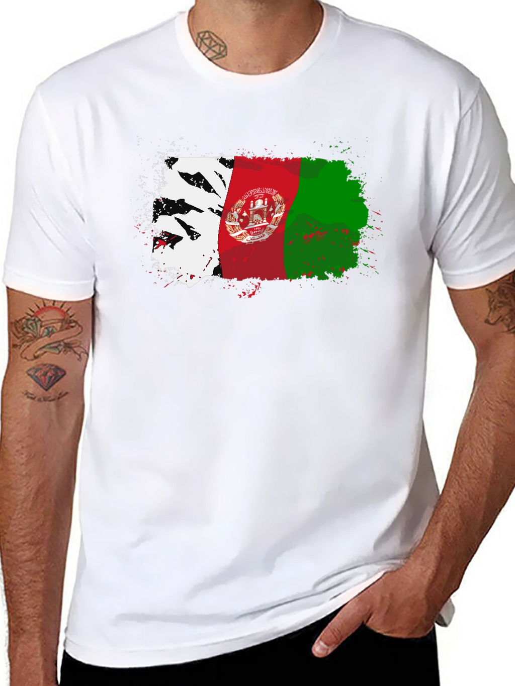Afghanistan Flag Splatter T-Shirt - Black