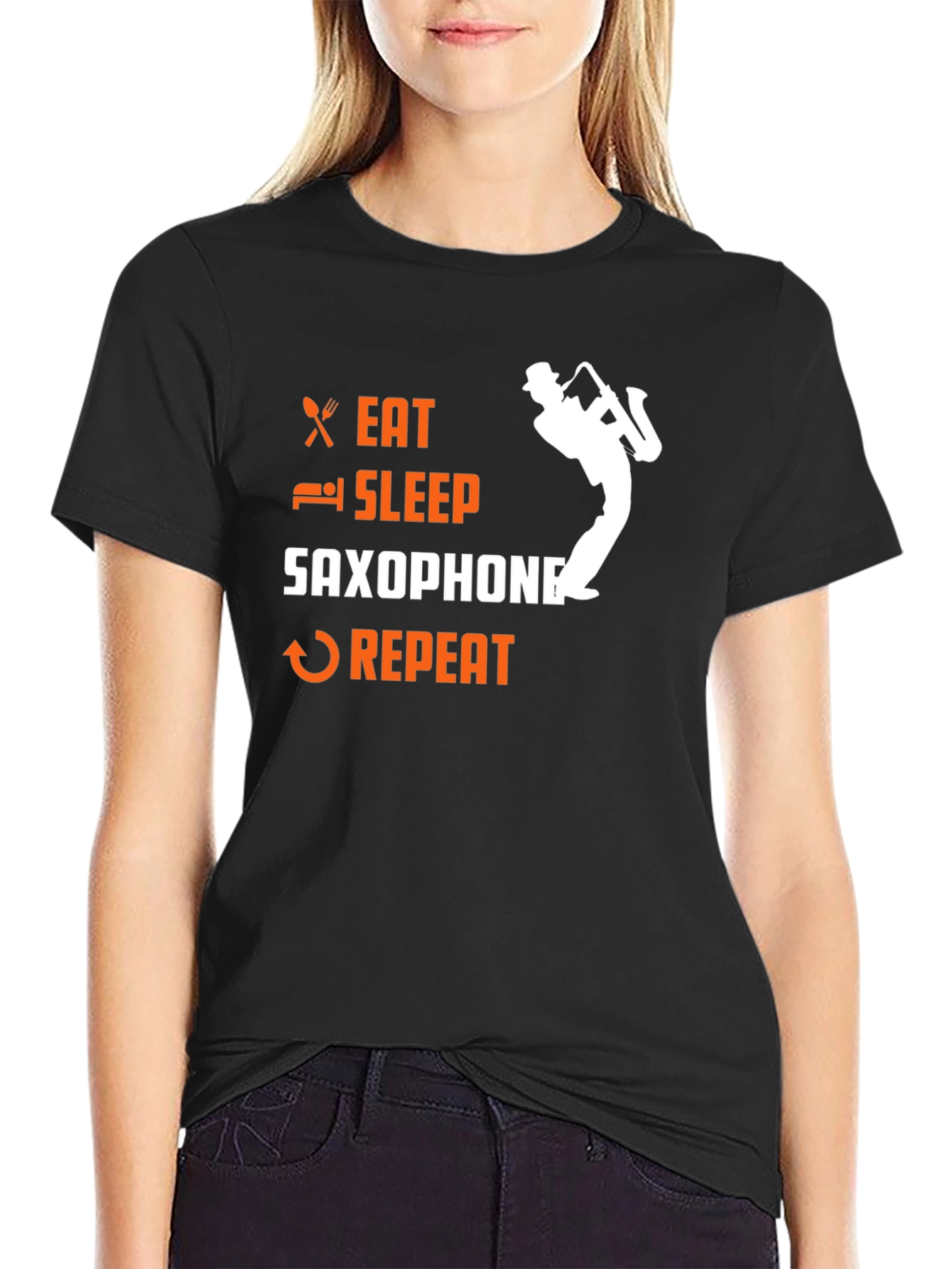 Eat Sleep Saxophone Repeat Graphic T-Shirt