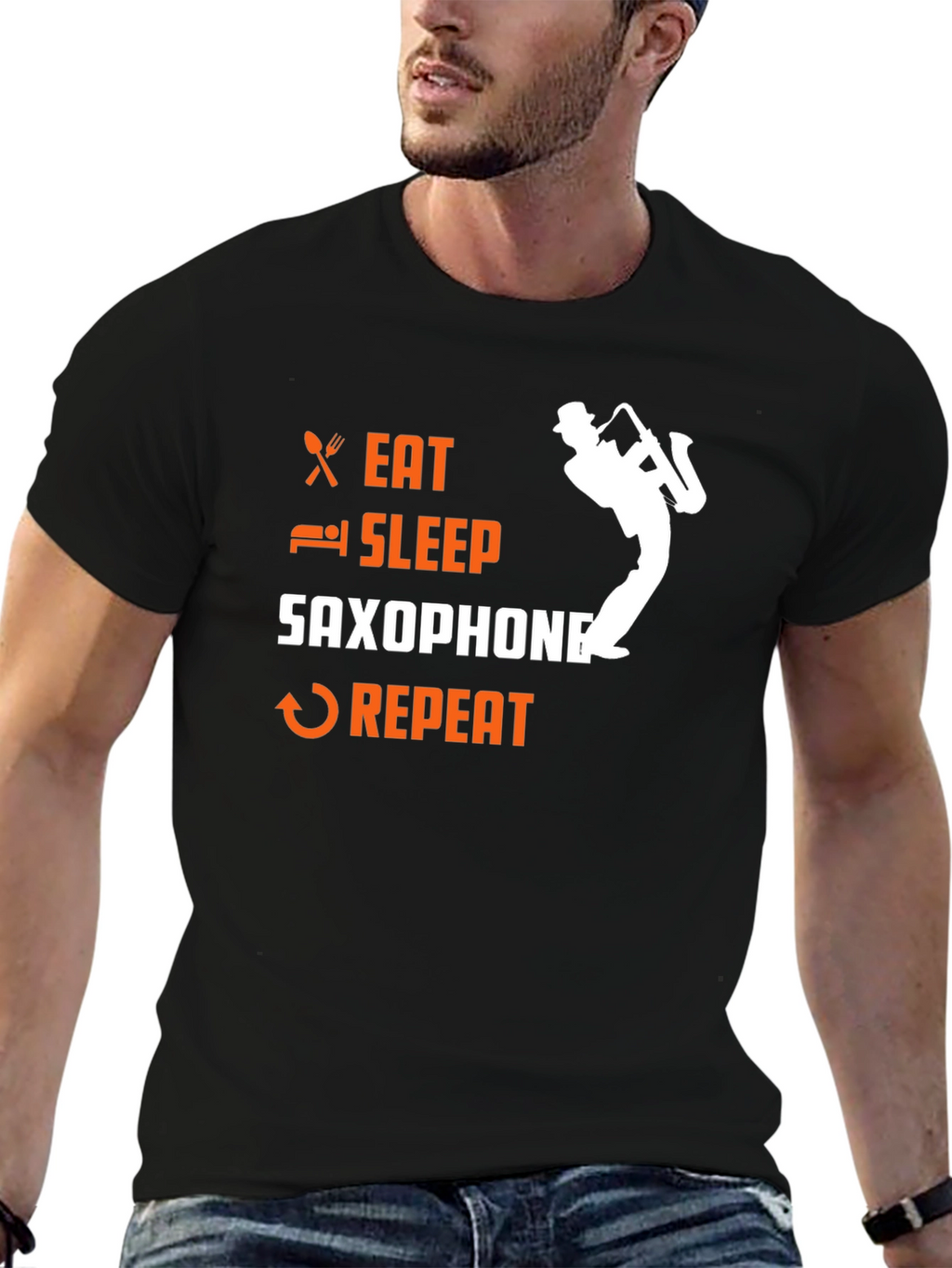 Eat Sleep Saxophone Repeat Graphic T-Shirt