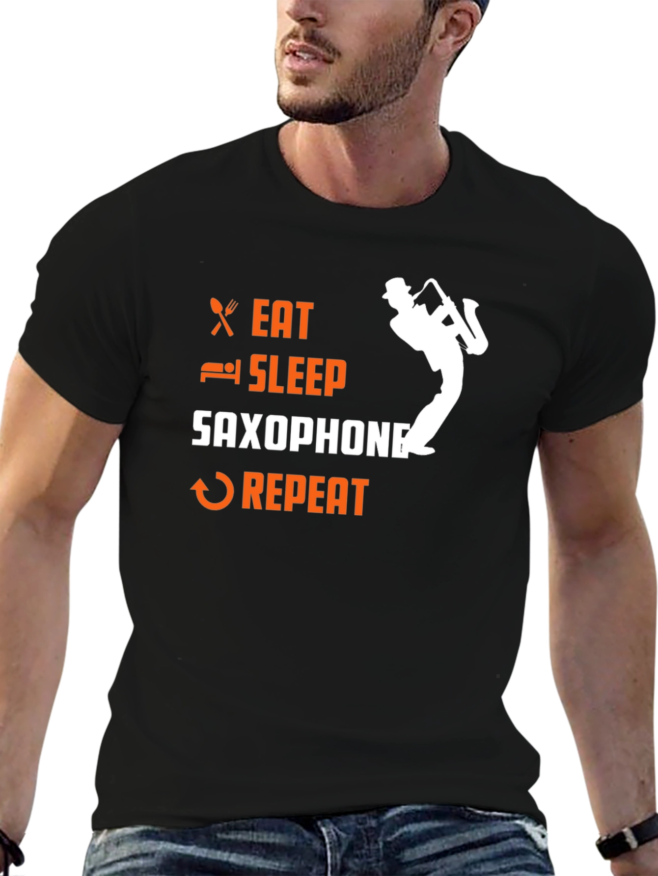 Eat Sleep Saxophone Repeat Graphic T-Shirt