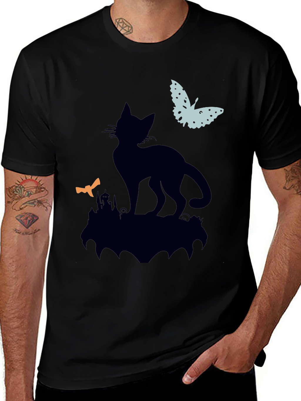 Black Cat Silhouette T-Shirt - Halloween Style