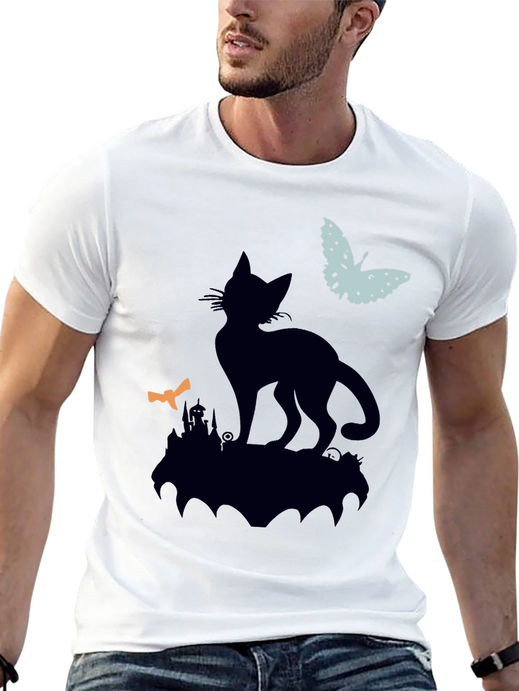 Black Cat Silhouette T-Shirt - Halloween Style