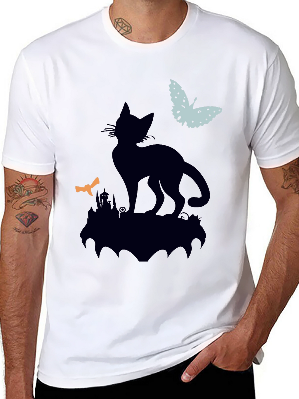 Black Cat Silhouette T-Shirt - Halloween Style