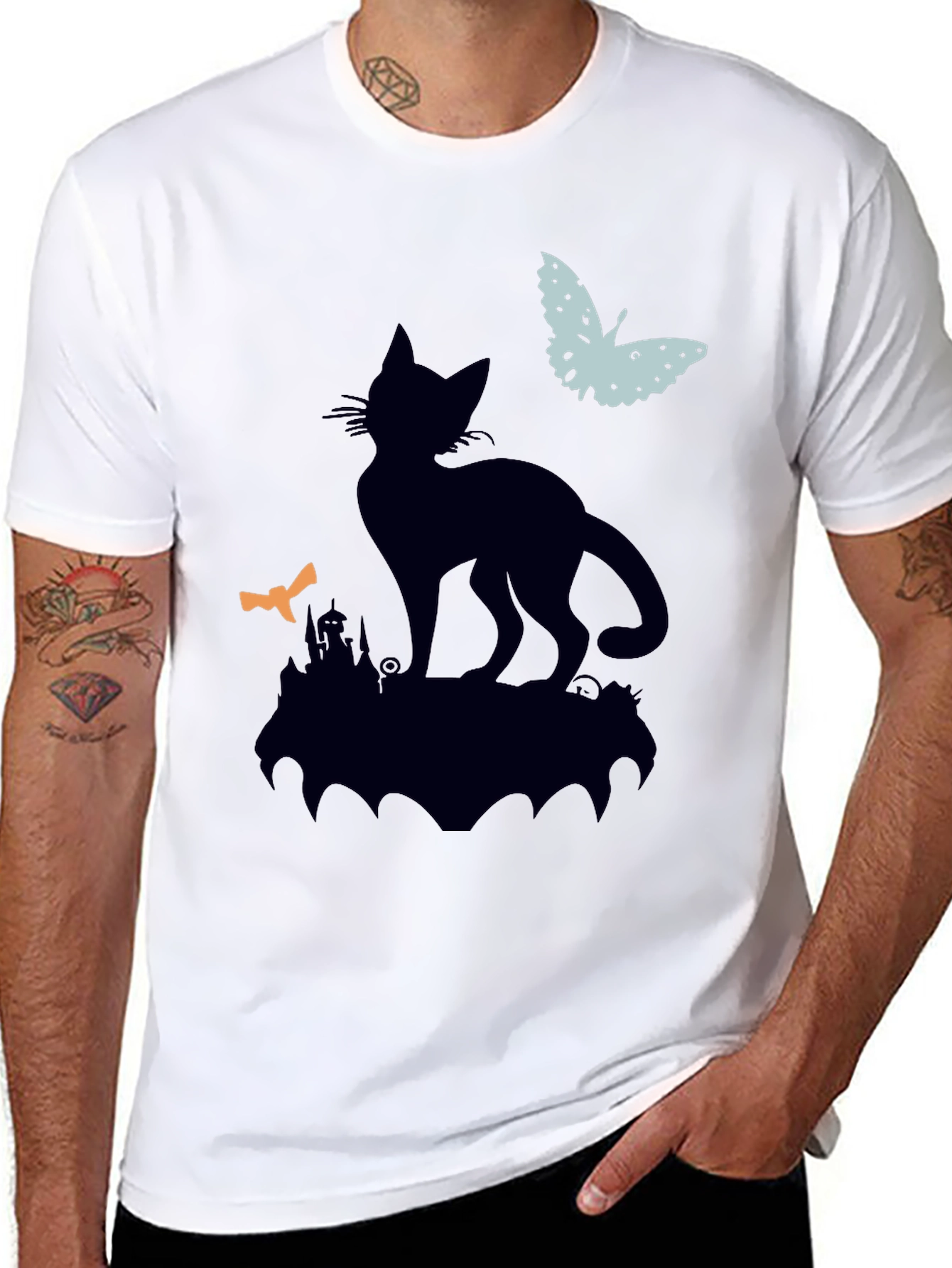 Black Cat Silhouette T-Shirt - Halloween Style
