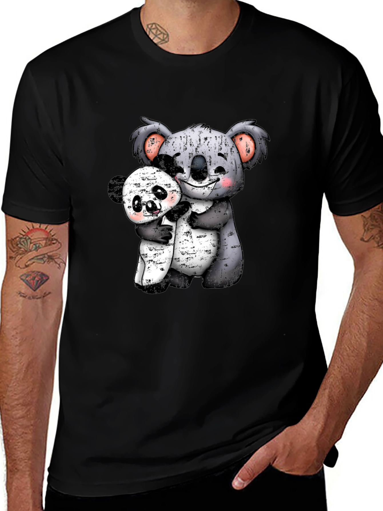 Koala & Panda Hugs Graphic Tee - Adorable Animal Design