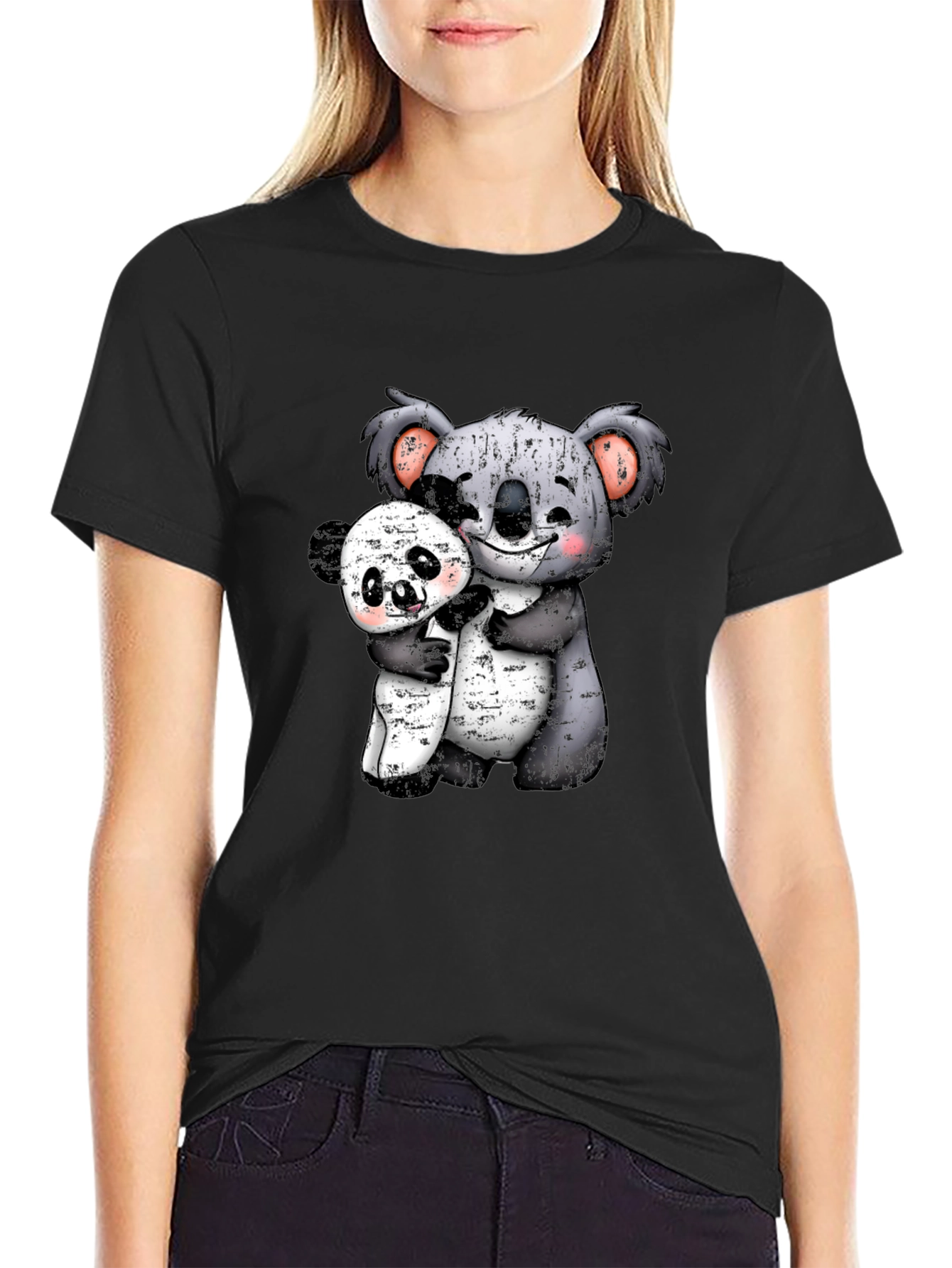 Koala & Panda Hugs Graphic Tee - Adorable Animal Design