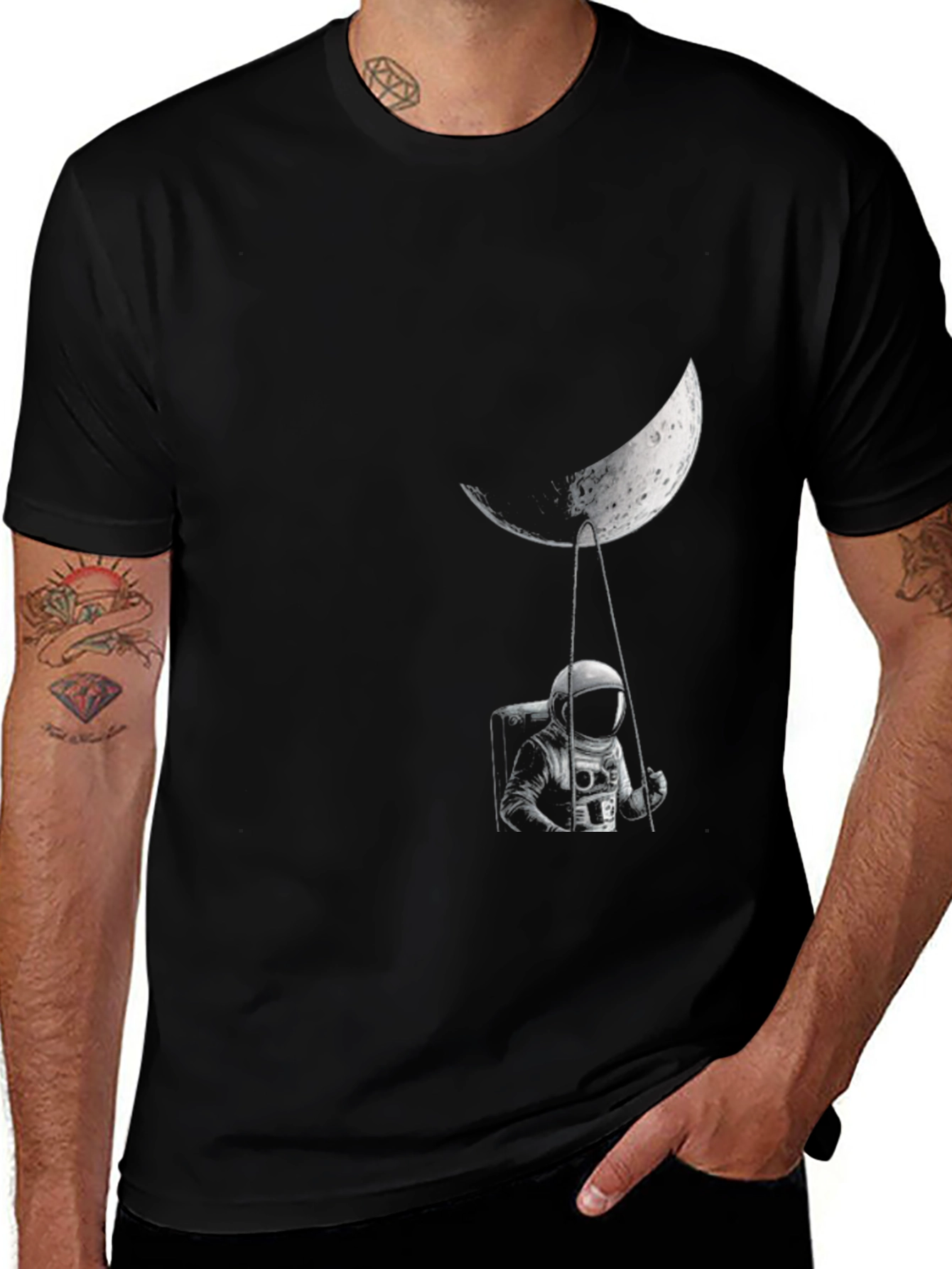 Astronaut Moon Swing Graphic Tee - Unisex Black T-Shirt