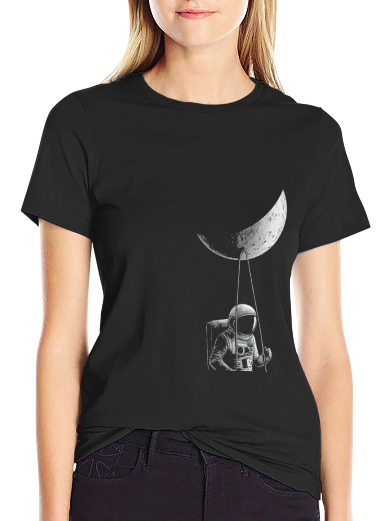 Astronaut Moon Swing Graphic Tee - Unisex Black T-Shirt