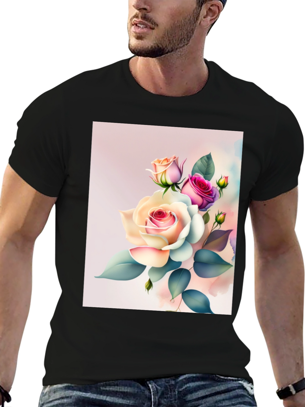 Floral Rose Graphic Black T-Shirt
