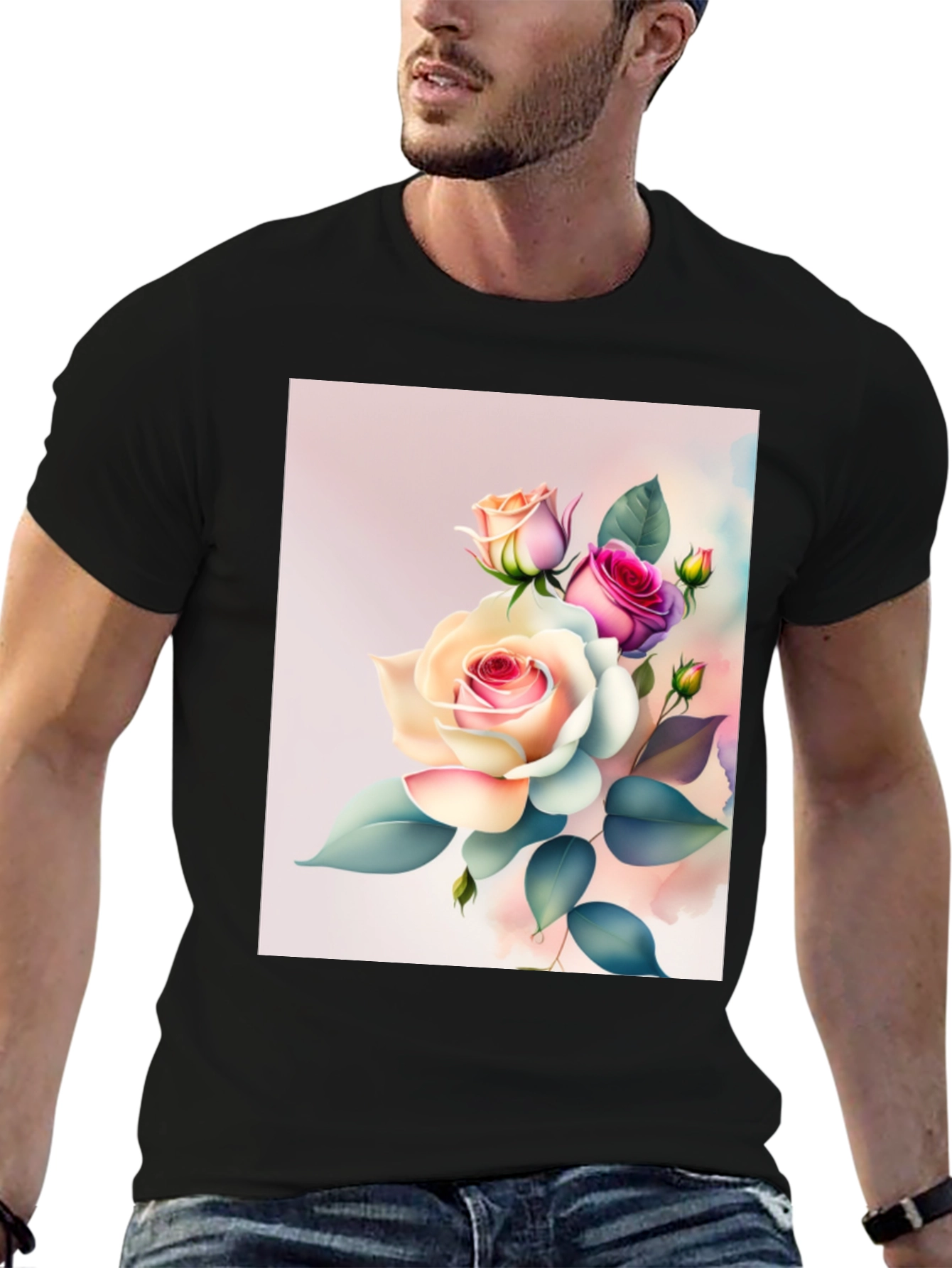 Floral Rose Graphic Black T-Shirt