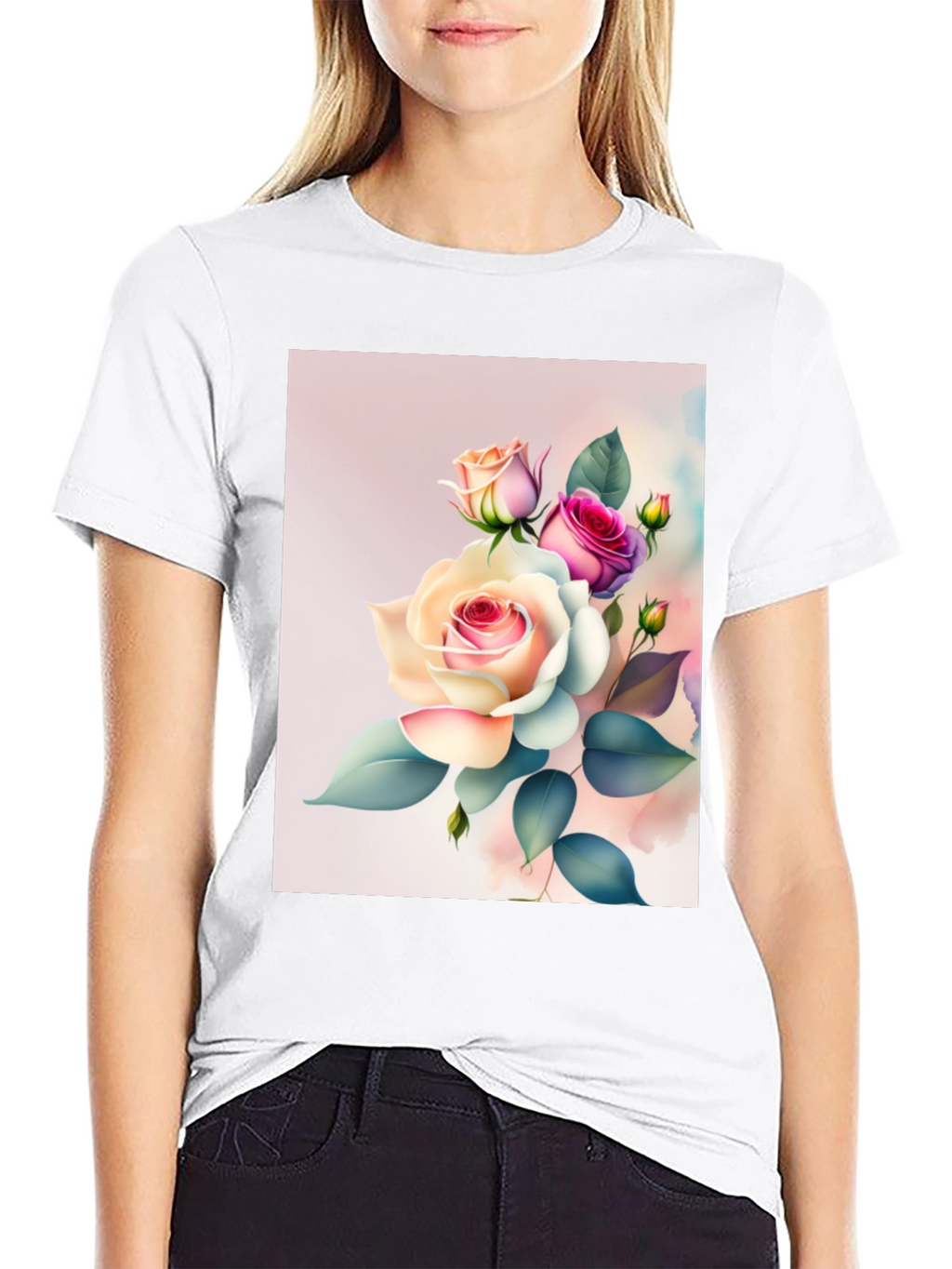 Floral Rose Graphic Black T-Shirt