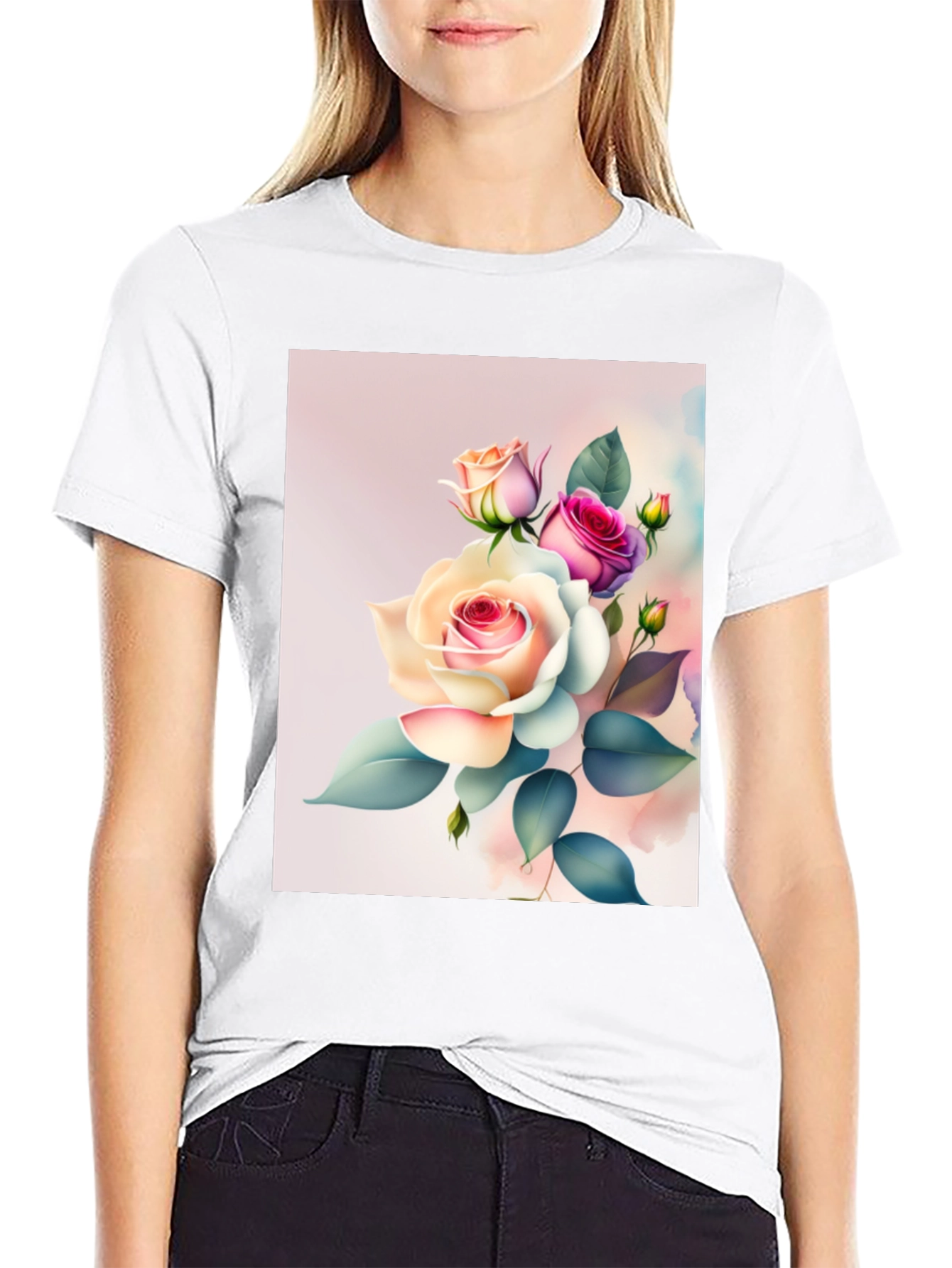 Floral Rose Graphic Black T-Shirt