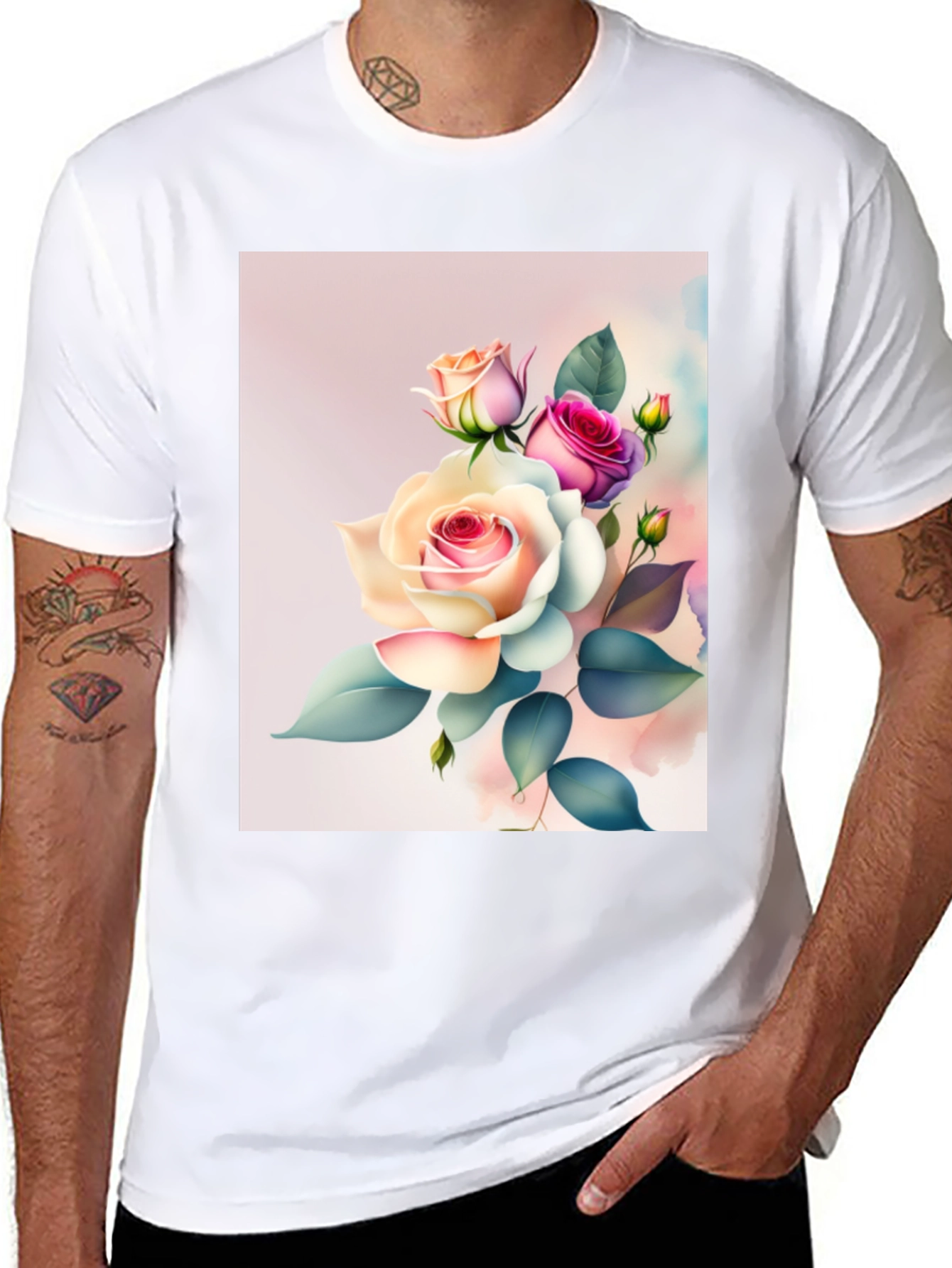 Floral Rose Graphic Black T-Shirt