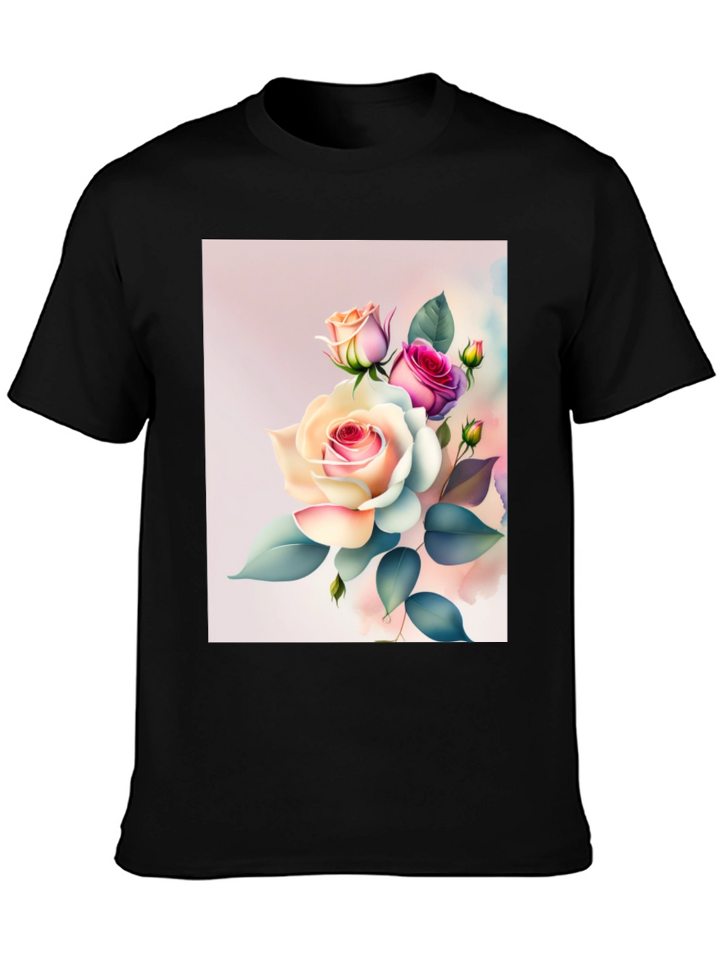 Floral Rose Graphic Black T-Shirt