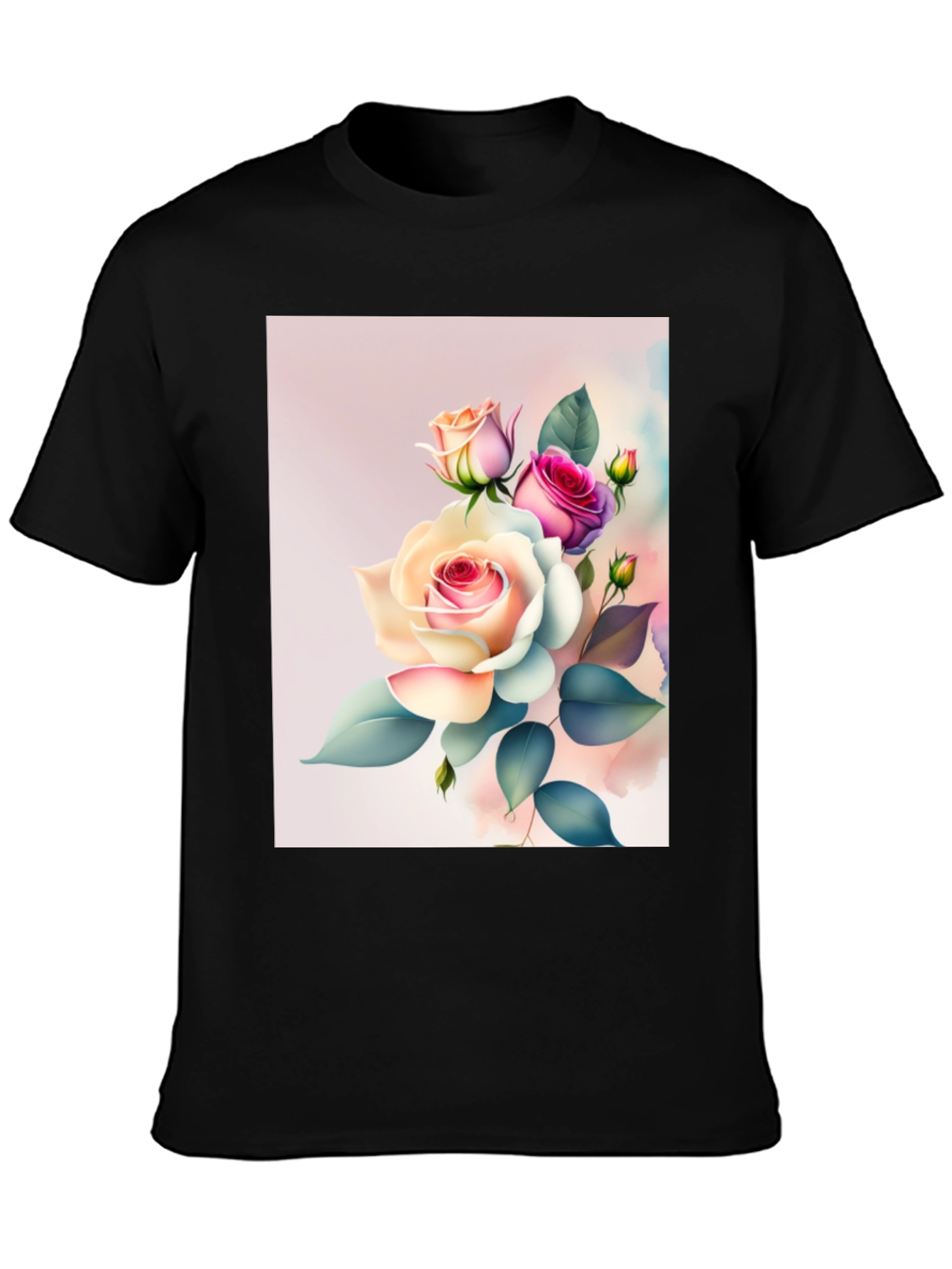 Floral Rose Graphic Black T-Shirt
