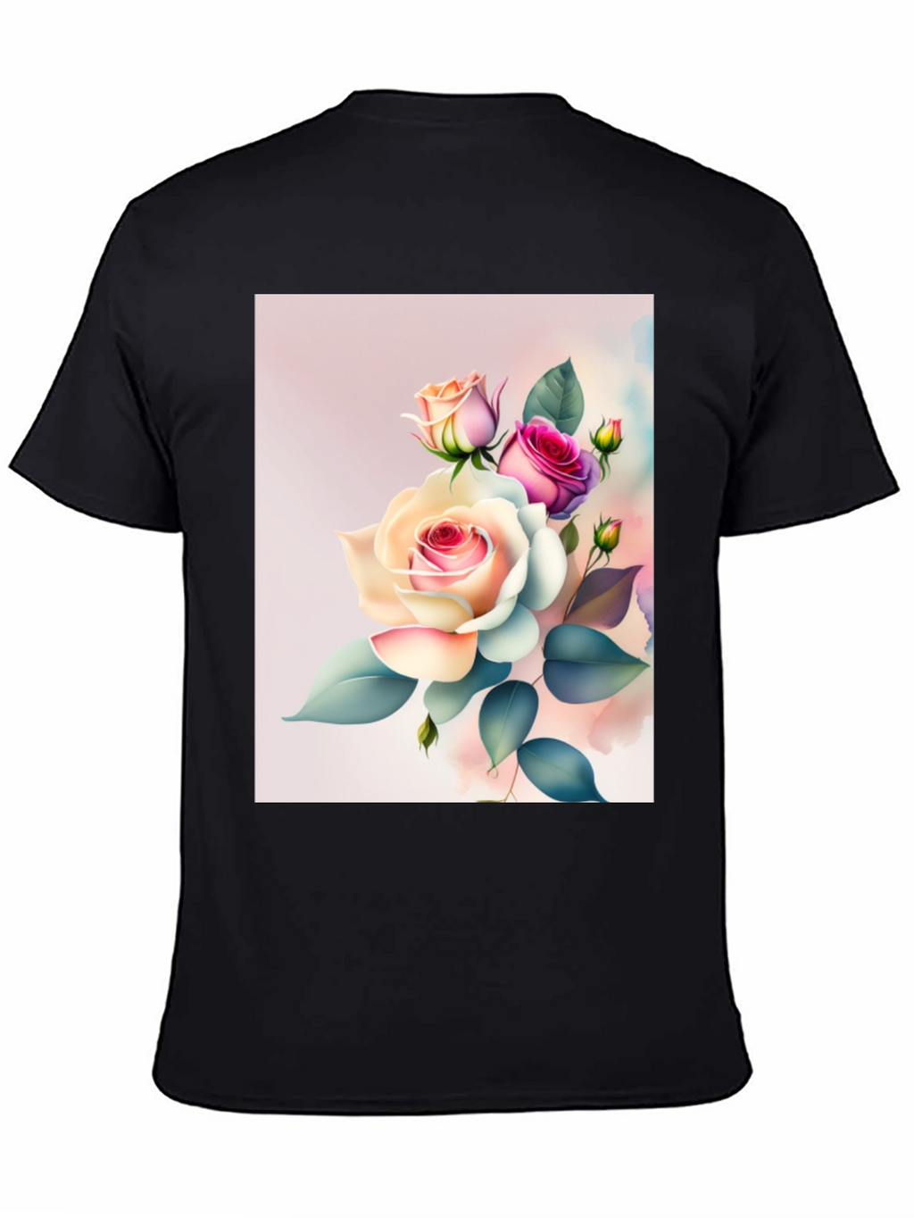 Floral Rose Graphic Black T-Shirt