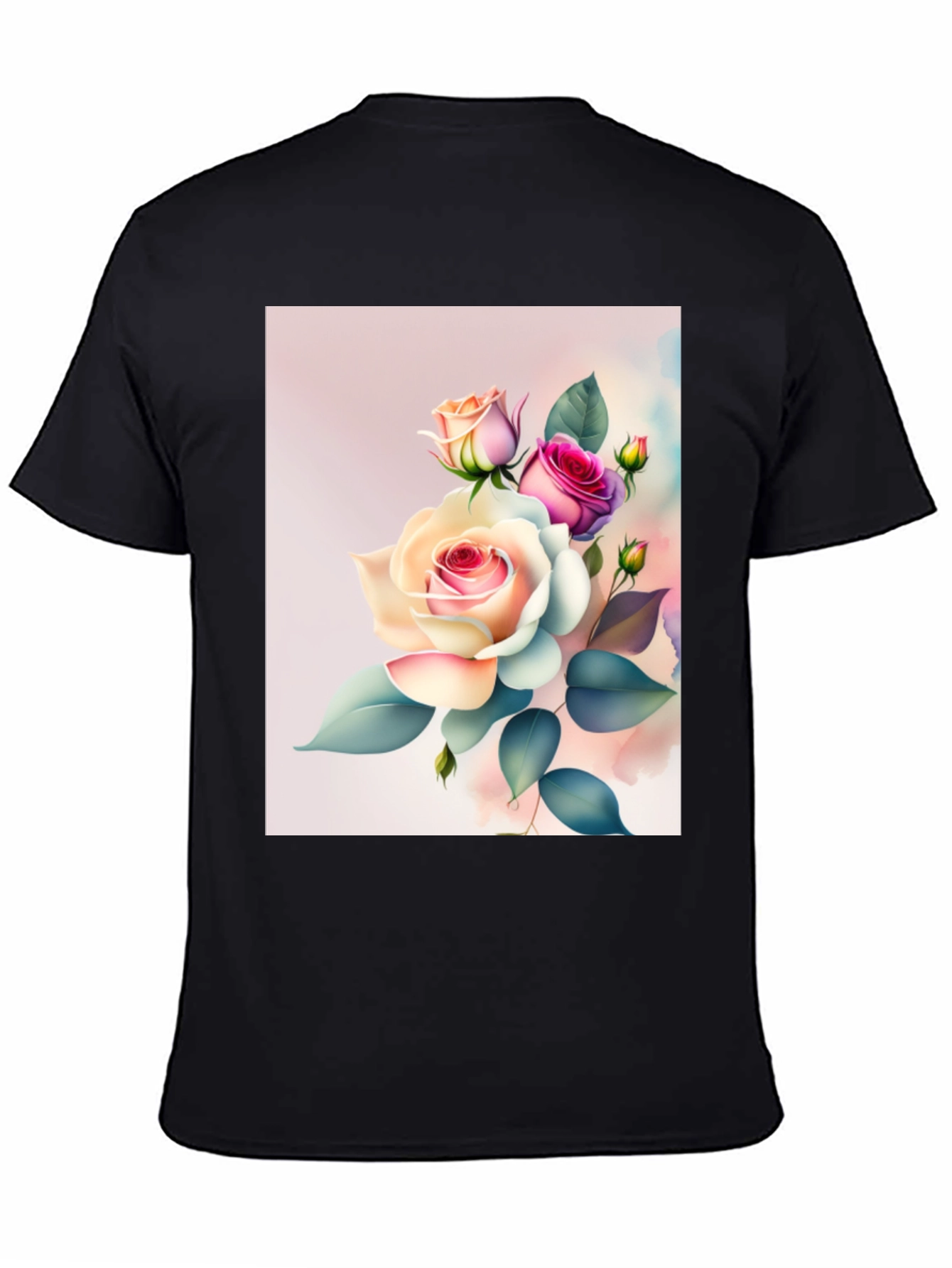 Floral Rose Graphic Black T-Shirt