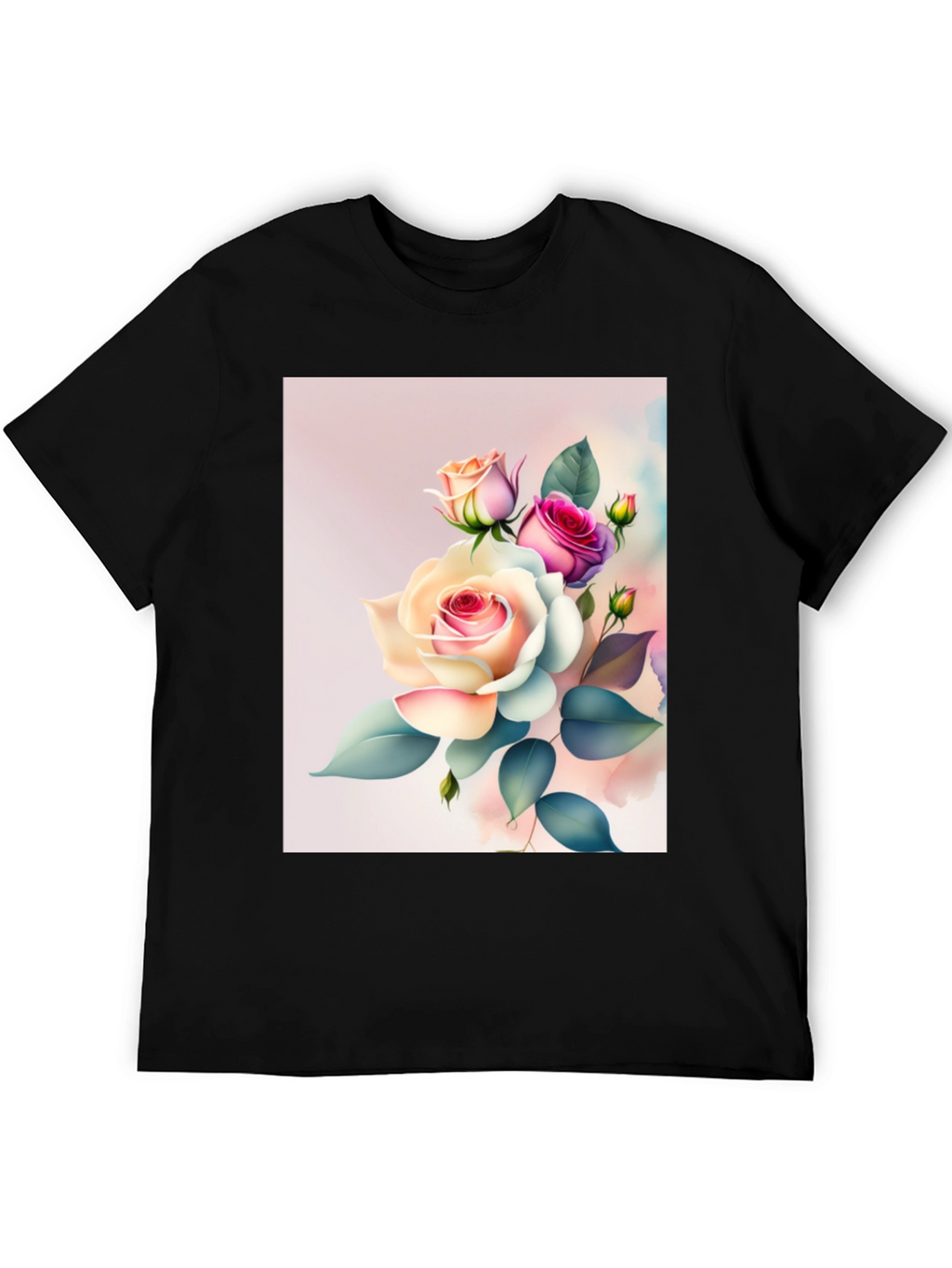 Floral Rose Graphic Black T-Shirt