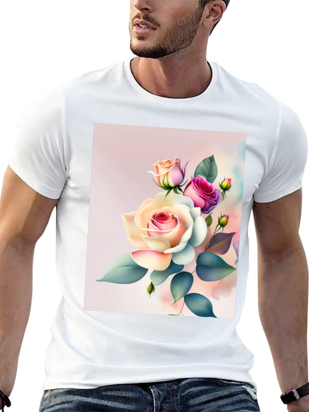 Floral Rose Graphic Black T-Shirt