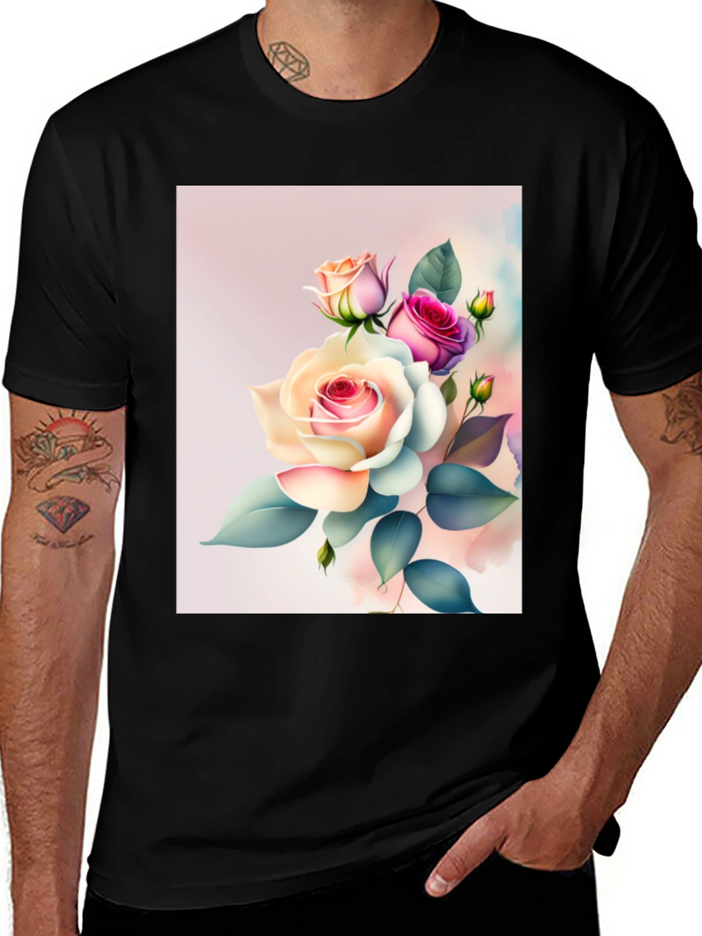 Floral Rose Graphic Black T-Shirt