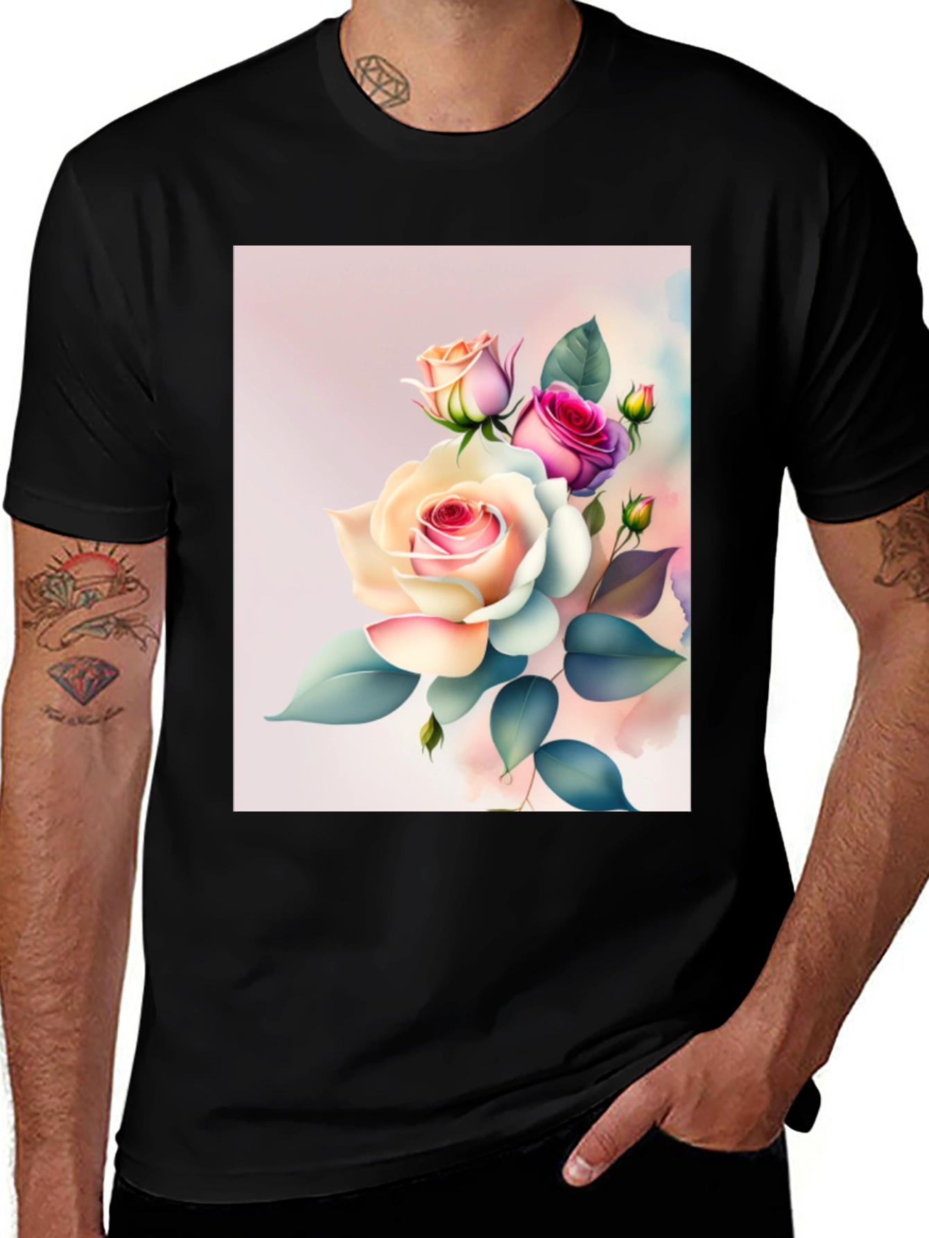Floral Rose Graphic Black T-Shirt