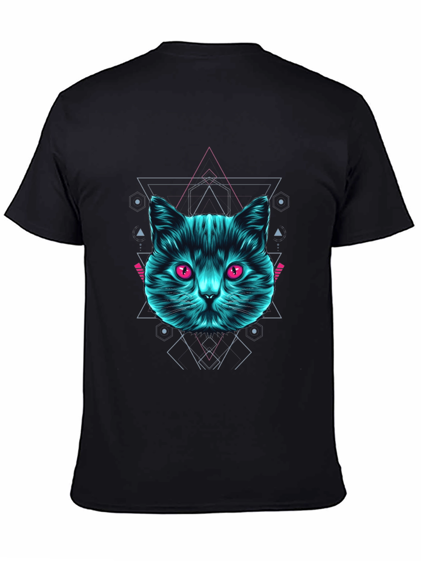 Geometric Cat Graphic Tee - Trendy Black T-Shirt