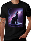 Cosmic Cat Black T-Shirt - Unique Design