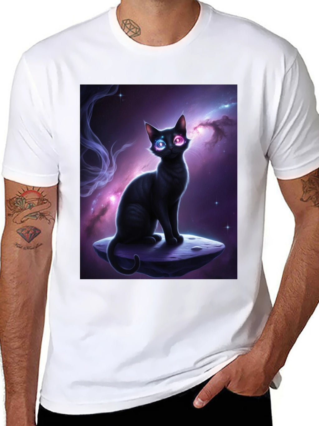 Cosmic Cat Black T-Shirt - Unique Design