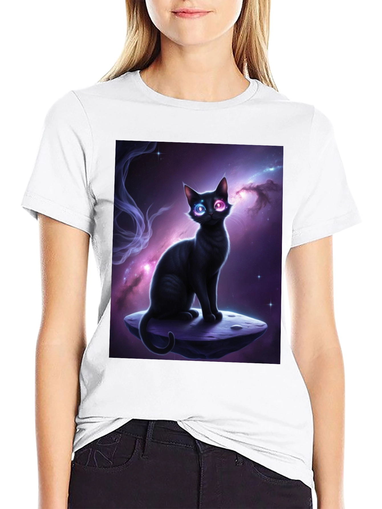 Cosmic Cat Black T-Shirt - Unique Design