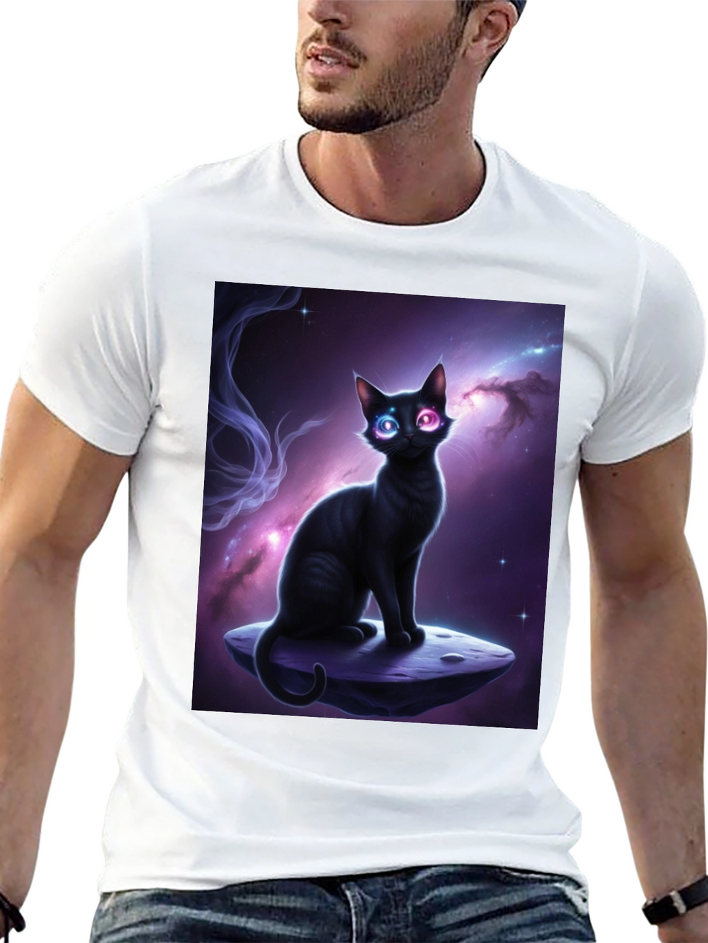 Cosmic Cat Black T-Shirt - Unique Design