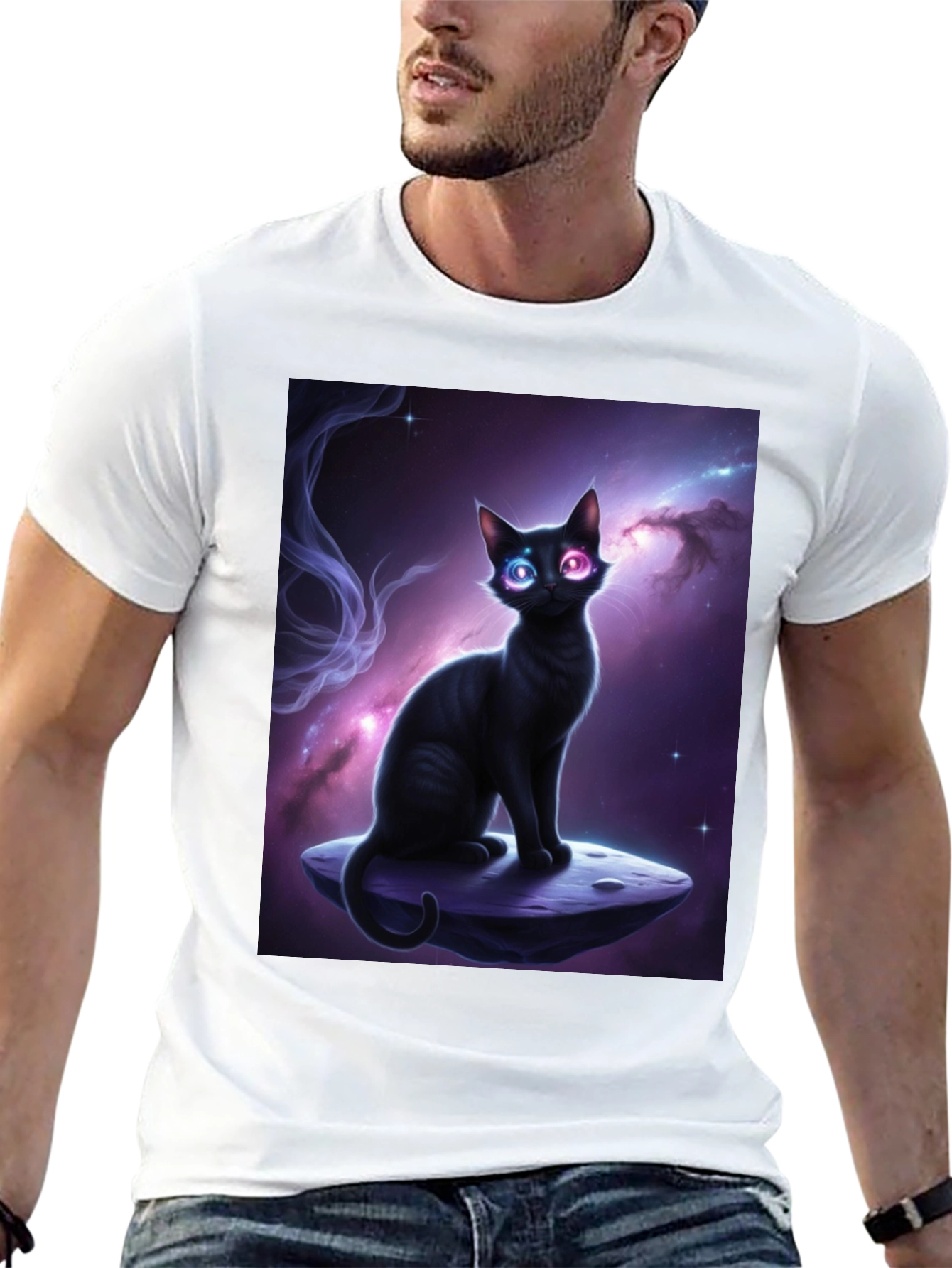 Cosmic Cat Black T-Shirt - Unique Design