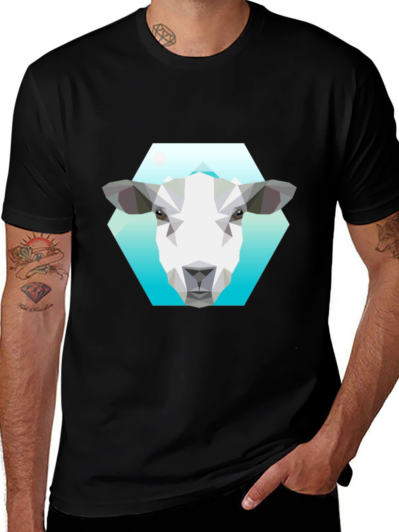 Geometric Sheep Graphic Tee - Black