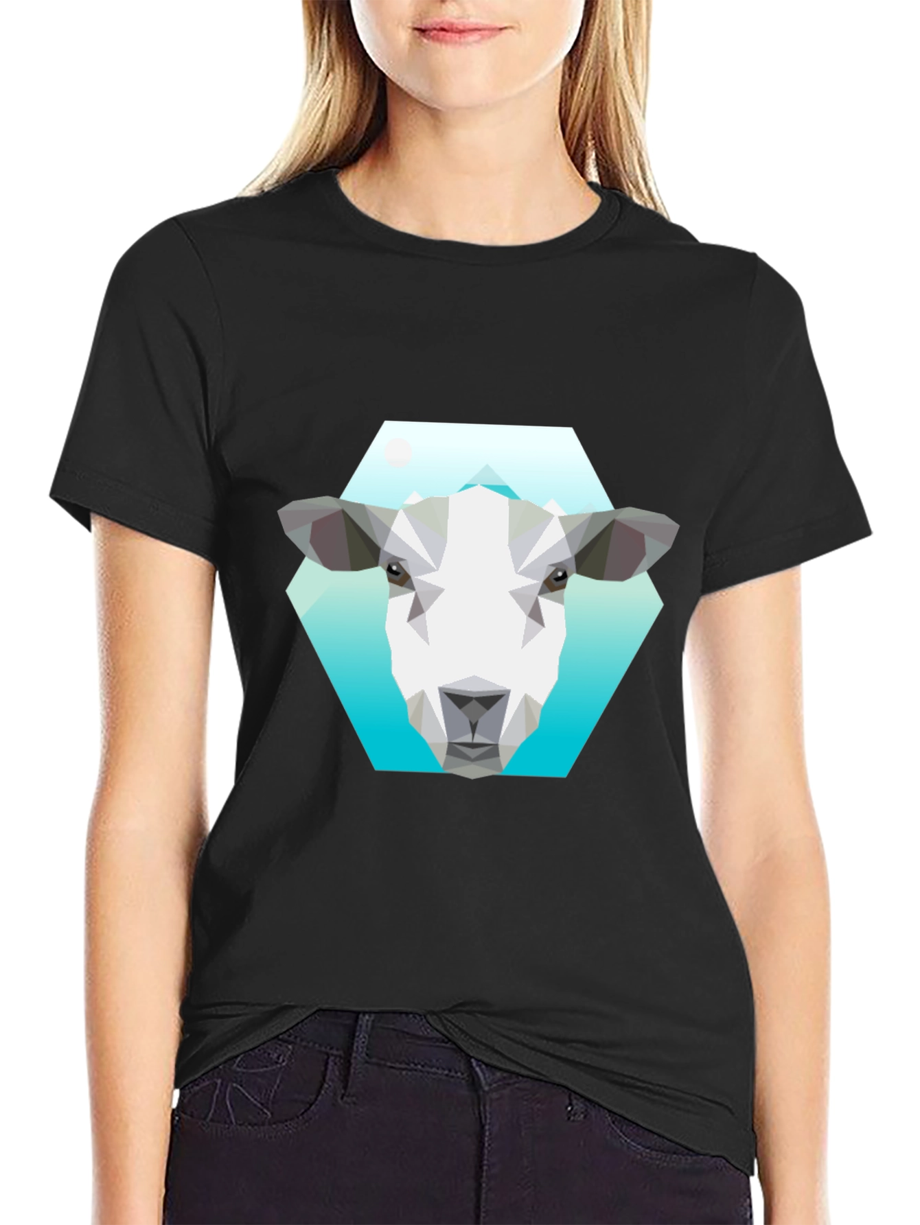 Geometric Sheep Graphic Tee - Black