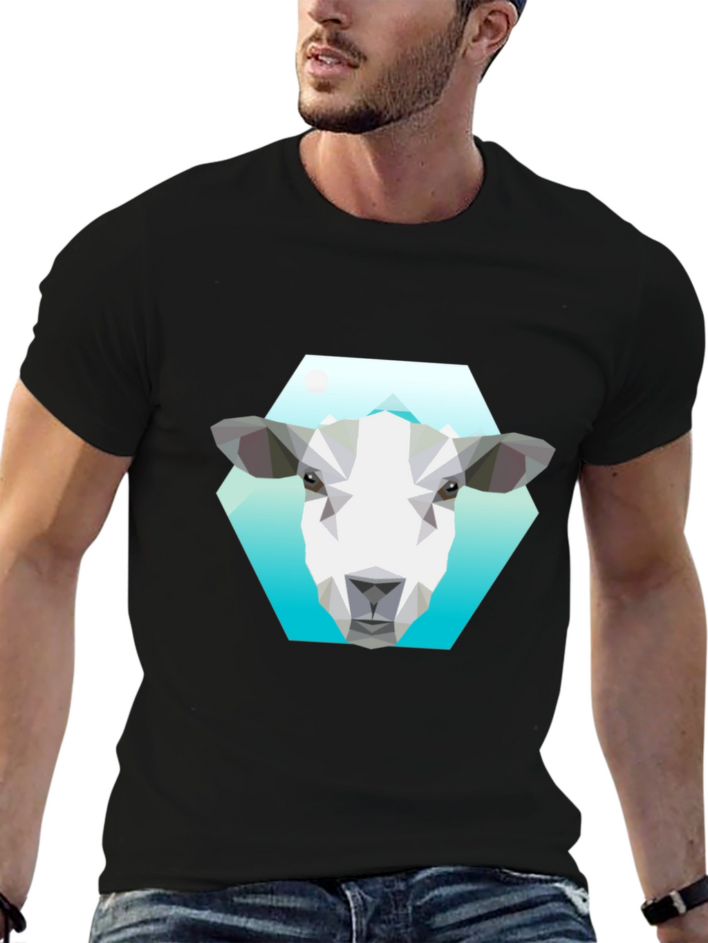 Geometric Sheep Graphic Tee - Black
