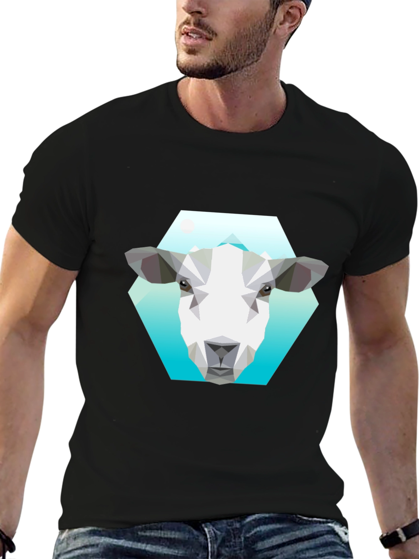 Geometric Sheep Graphic Tee - Black