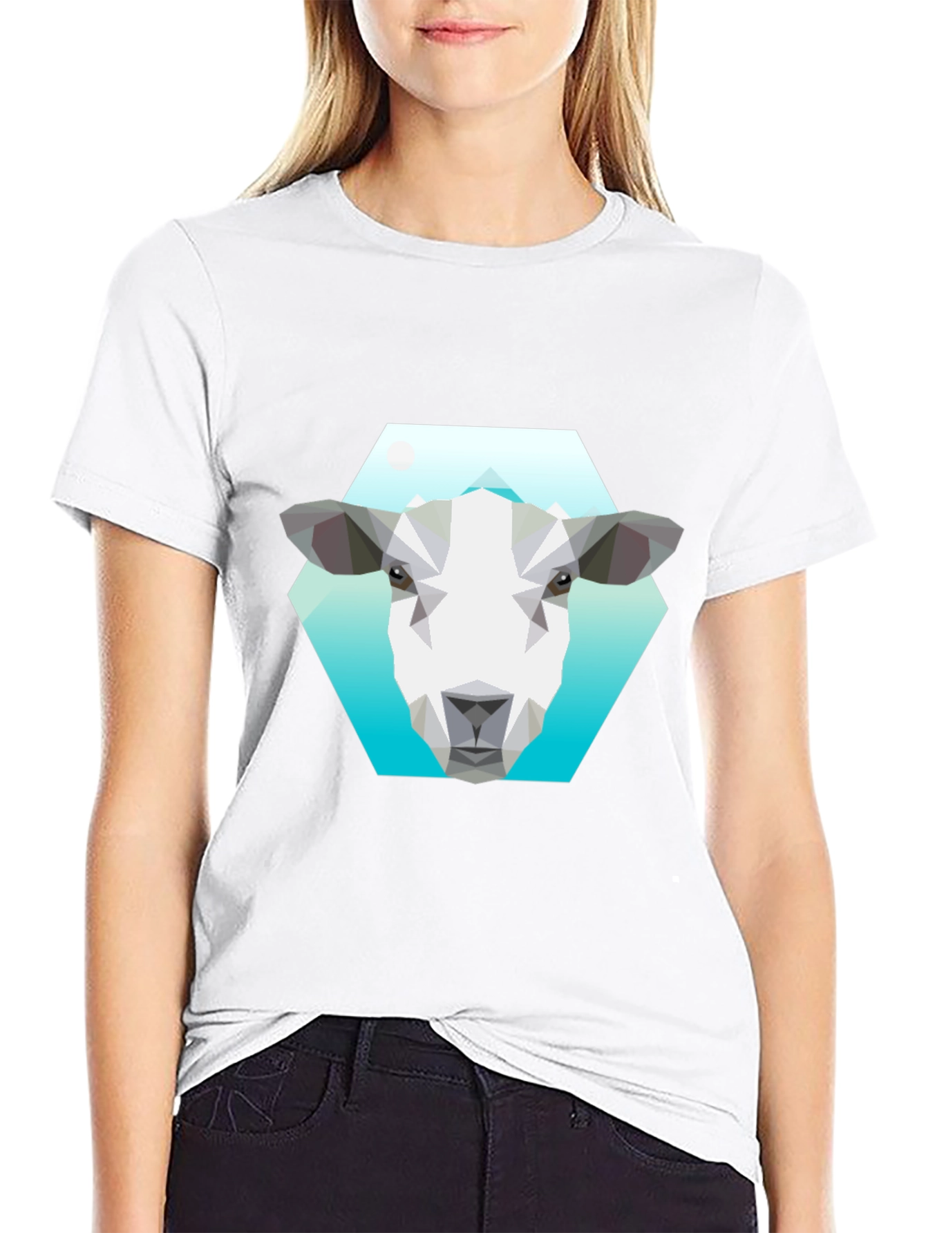 Geometric Sheep Graphic Tee - Black