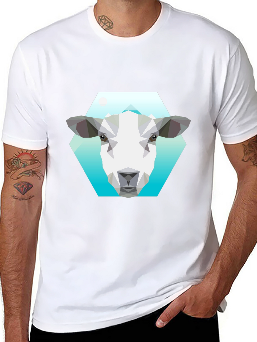 Geometric Sheep Graphic Tee - Black